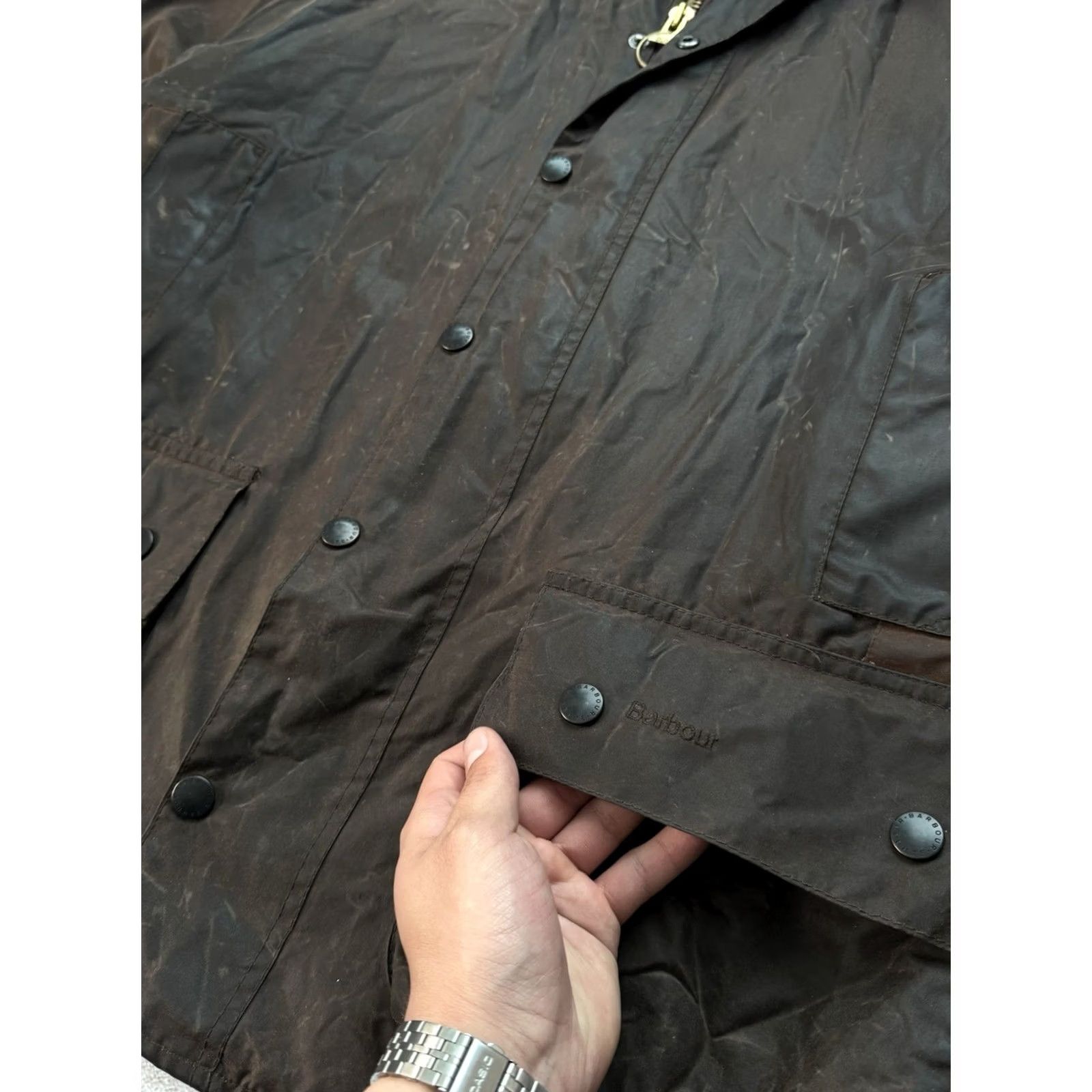 Barbour VINTAGE Barbour Beaufort Jacket Mens XL Brown Waxed Overcoat 90s Barbour Waxed England USA Retro Barbour 117 cm C46/Large Size US XL / EU 56 / 4 - 7 Thumbnail
