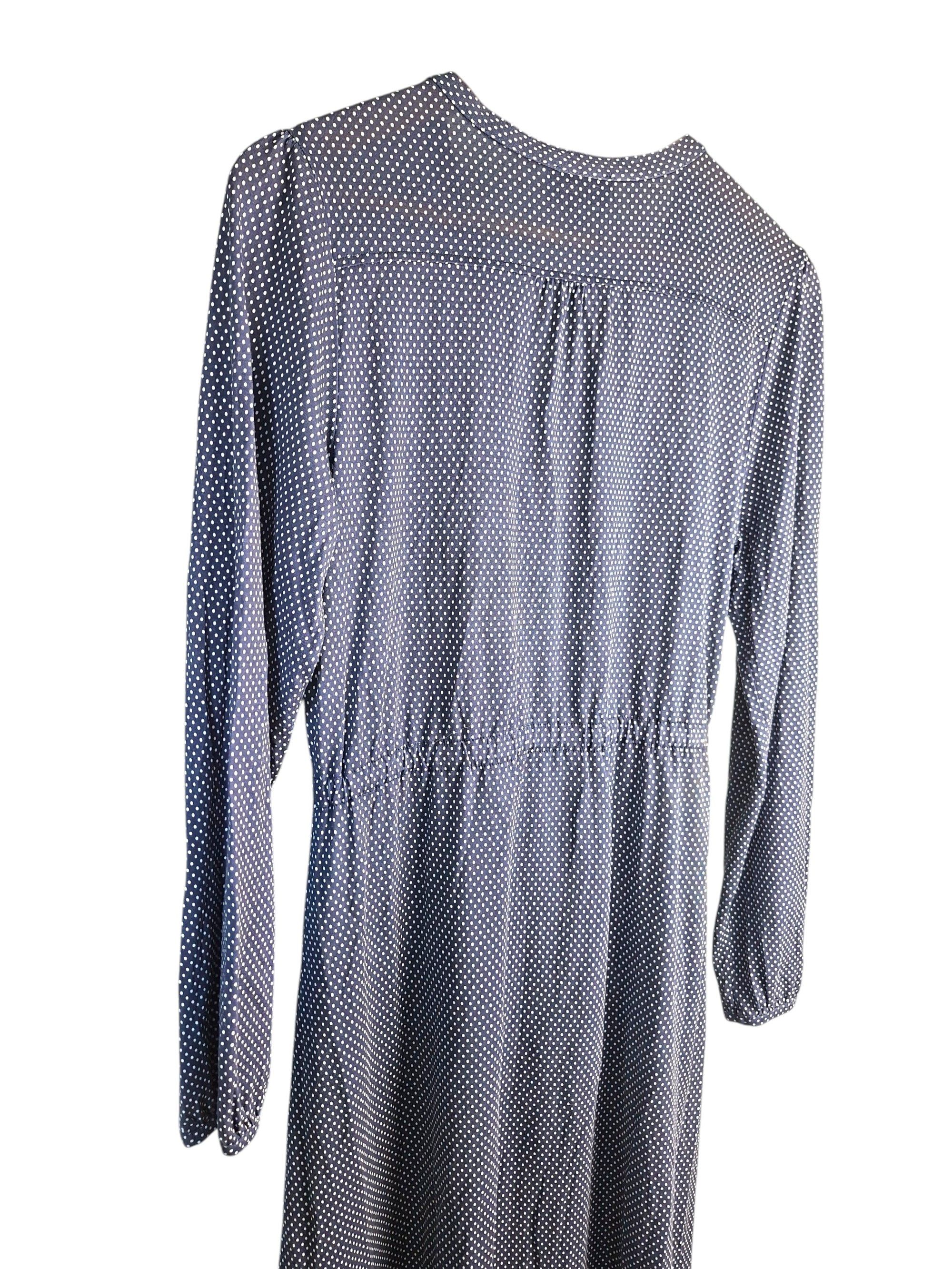 A.P.C. A.P.C. Navy Polka Dot Wrap Dress | Parisian Chic Midi Size M / US 6-8 / IT 42-44 - 9 Thumbnail