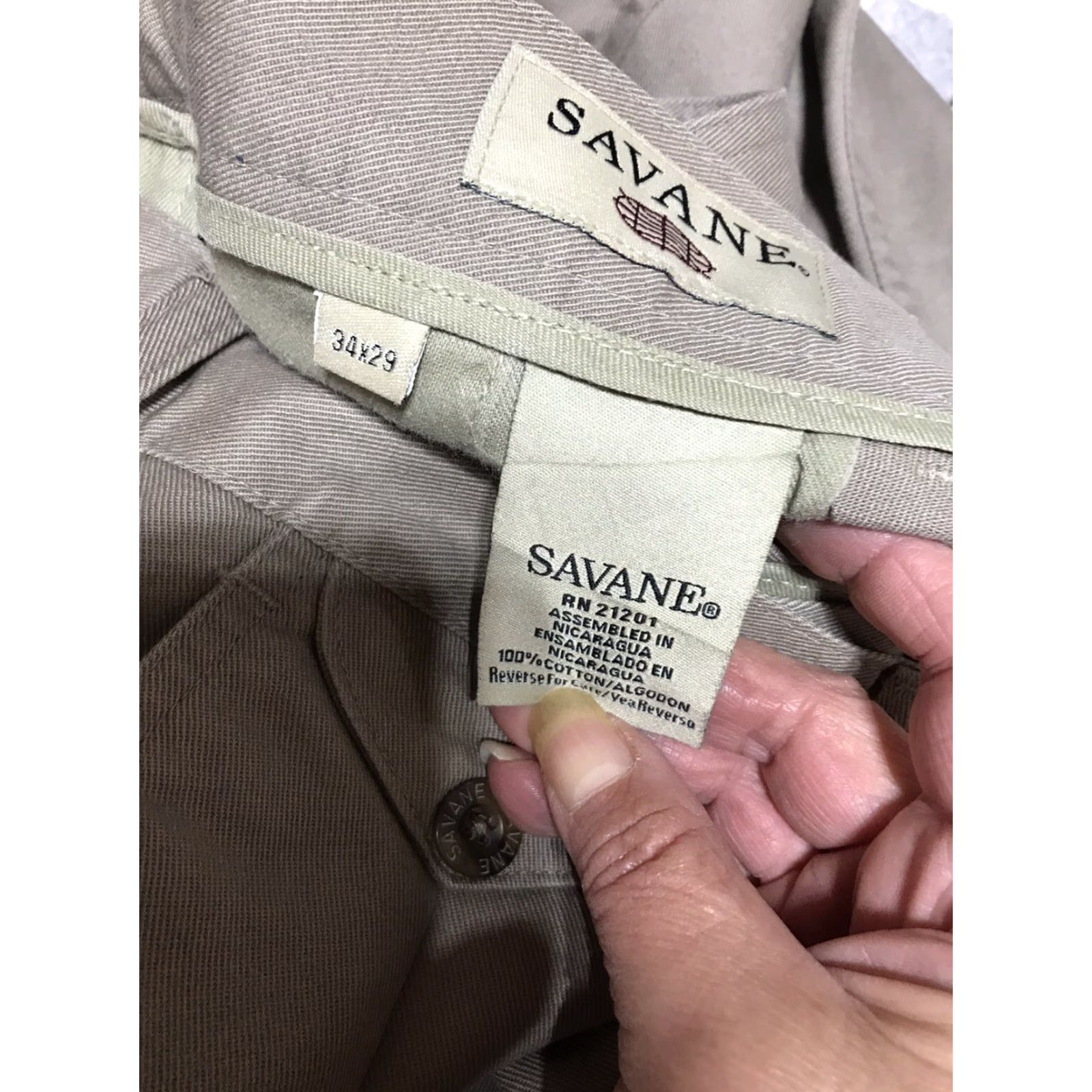 Savane Savane Khaki Pants Mens 34x29 Beige Regular Fit 5-Pocket Business Casual Size US 34 / EU 50 - 3 Thumbnail