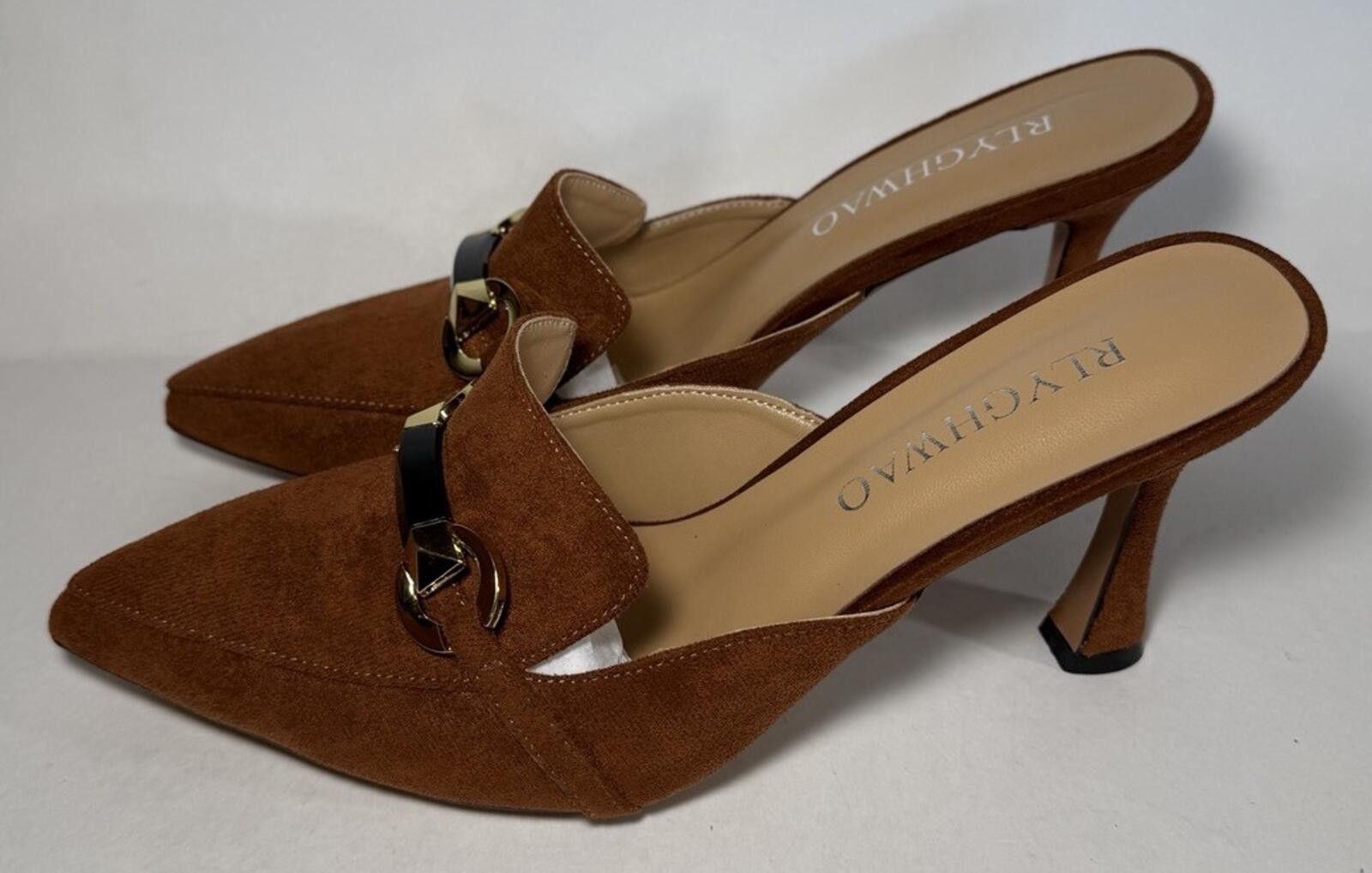 Other RLYGHWAO Pointed Closed Toe High Heel Mules Brown Suede Size US 8.5 / IT 38.5 - 1 Thumbnail