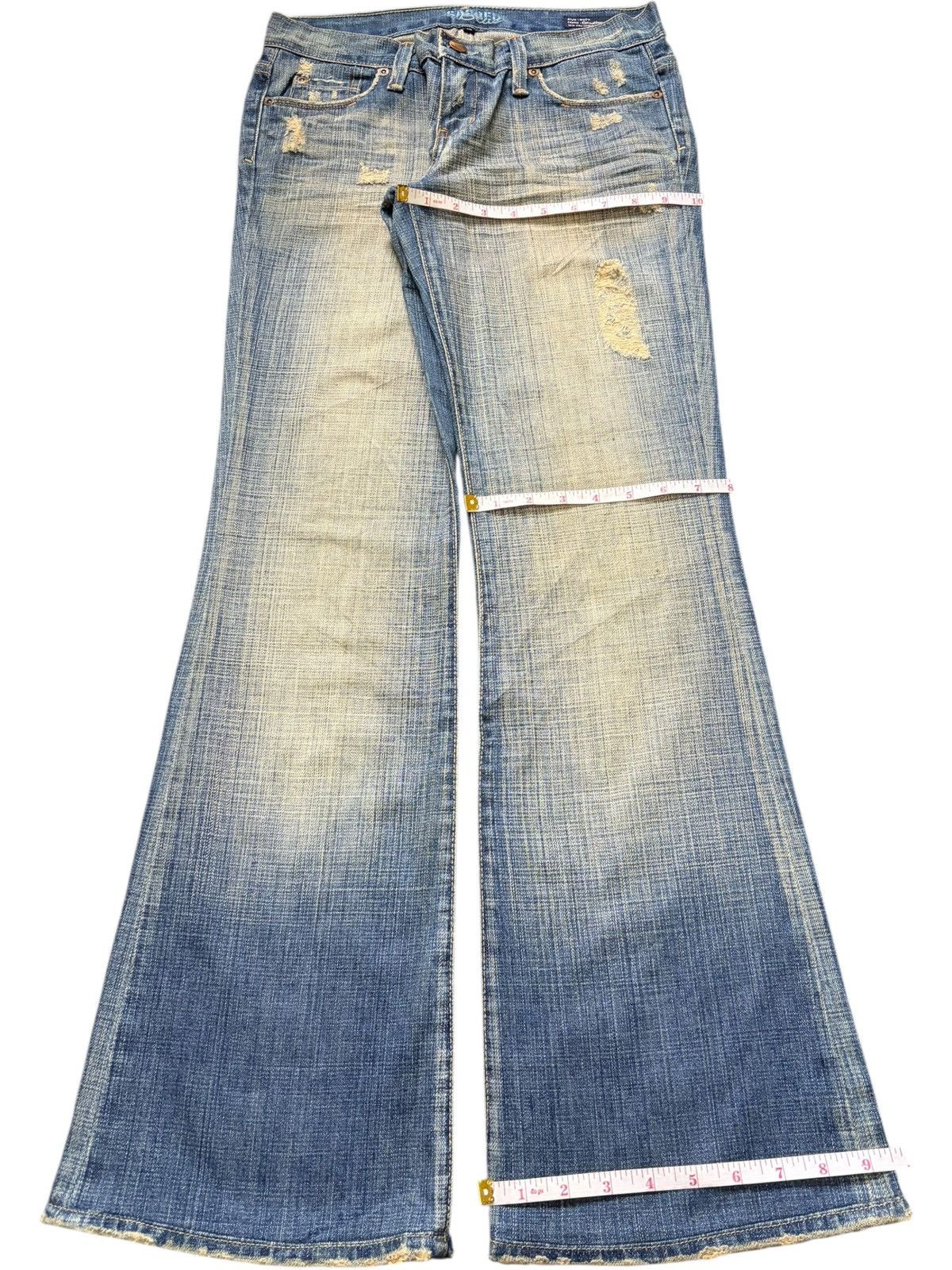 Edwin Vintage Sacred Blue Checkered Distress Low Rise Flare Jeans Size 28" / US 6 / IT 42 - 8 Thumbnail