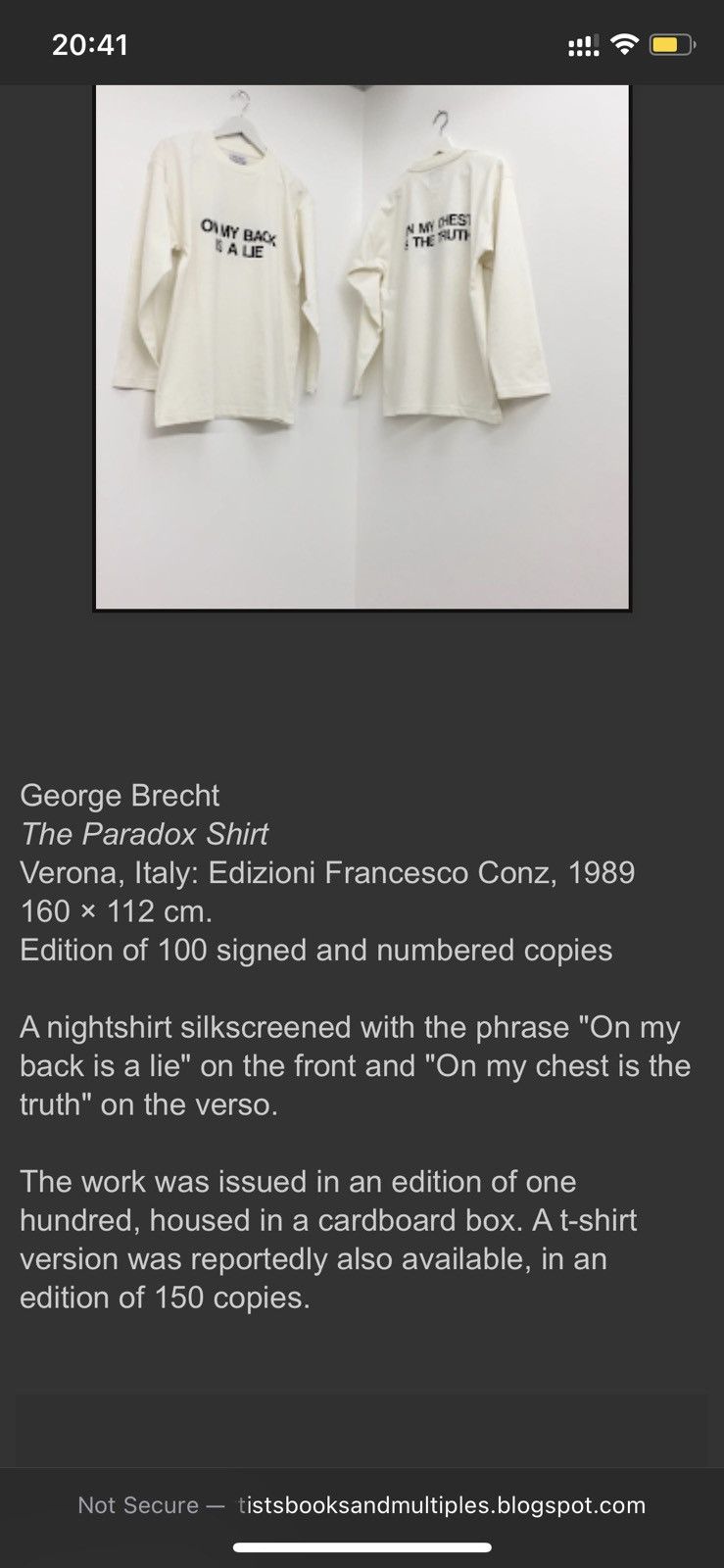 Other GEORGE BRECHT Limited Edition Paradox T Shirt Size US L / EU 52-54 / 3 - 9 Thumbnail