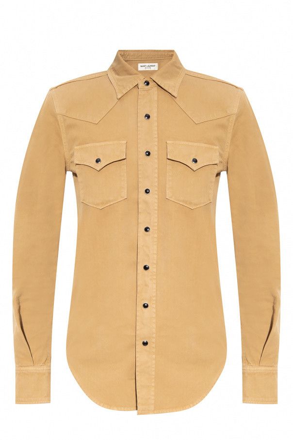 o1b1hav110724 Western Shirt in Stonewashed Denim in Beige