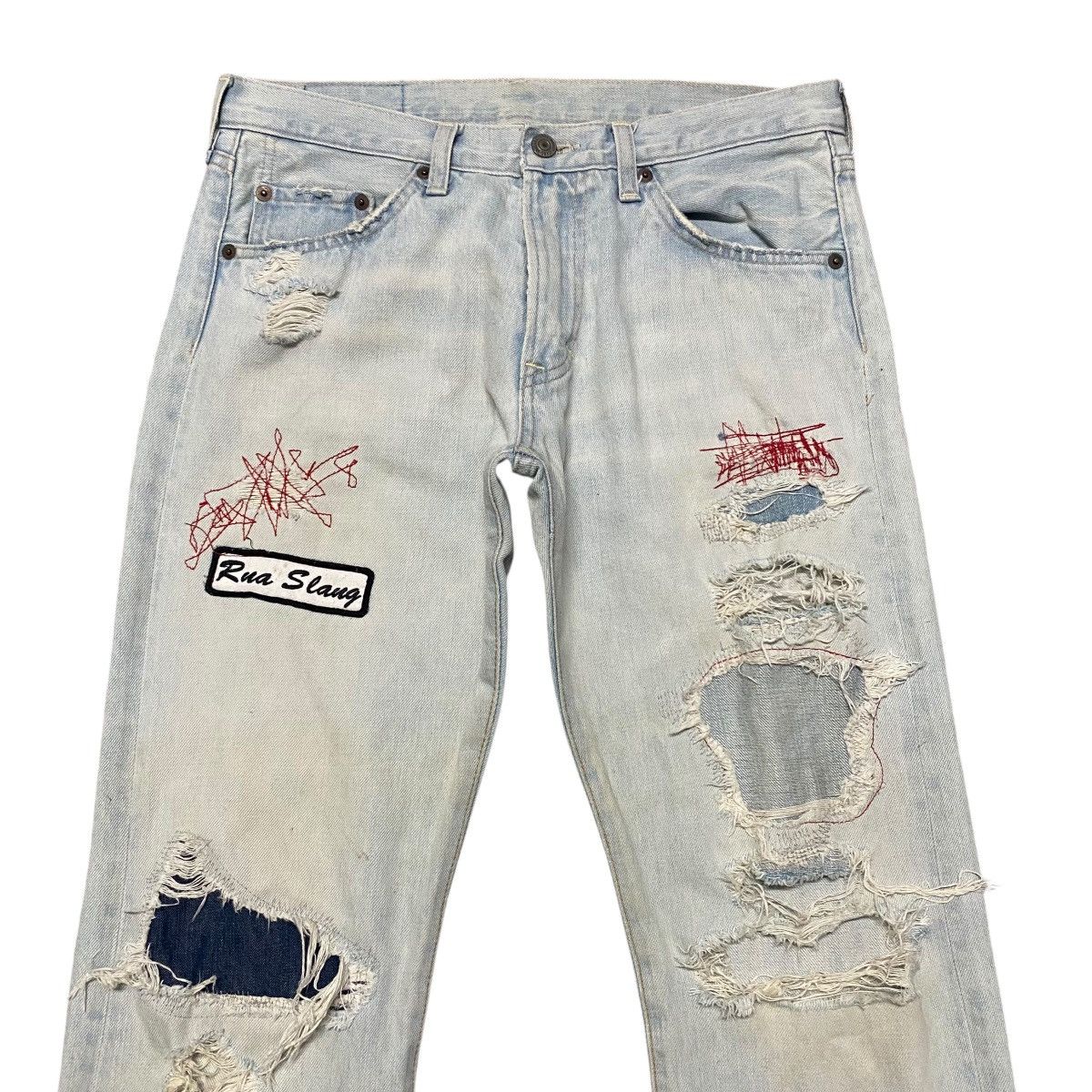 Japanese Brand RNA SLANG Denim Distressed Patchwork Jeans Size US 30 / EU 46 - 3 Thumbnail