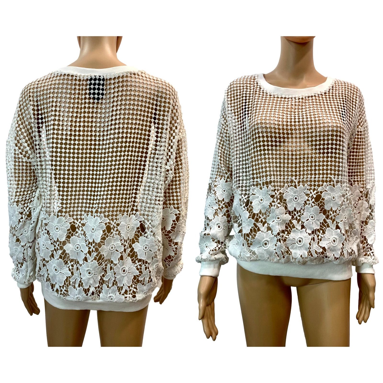 Other Bobeau White Floral Crochet Sheer Pullover Sweater | M Size M / US 6-8 / IT 42-44 - 2 Thumbnail