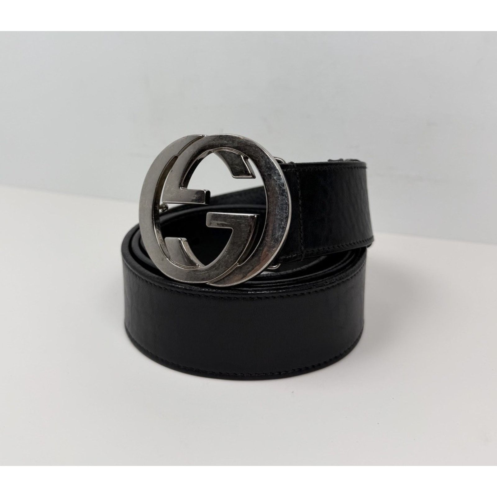 Gucci Size 100/40 - Gucci Black Silver Leather Interlocking Size 40 - 3 Thumbnail