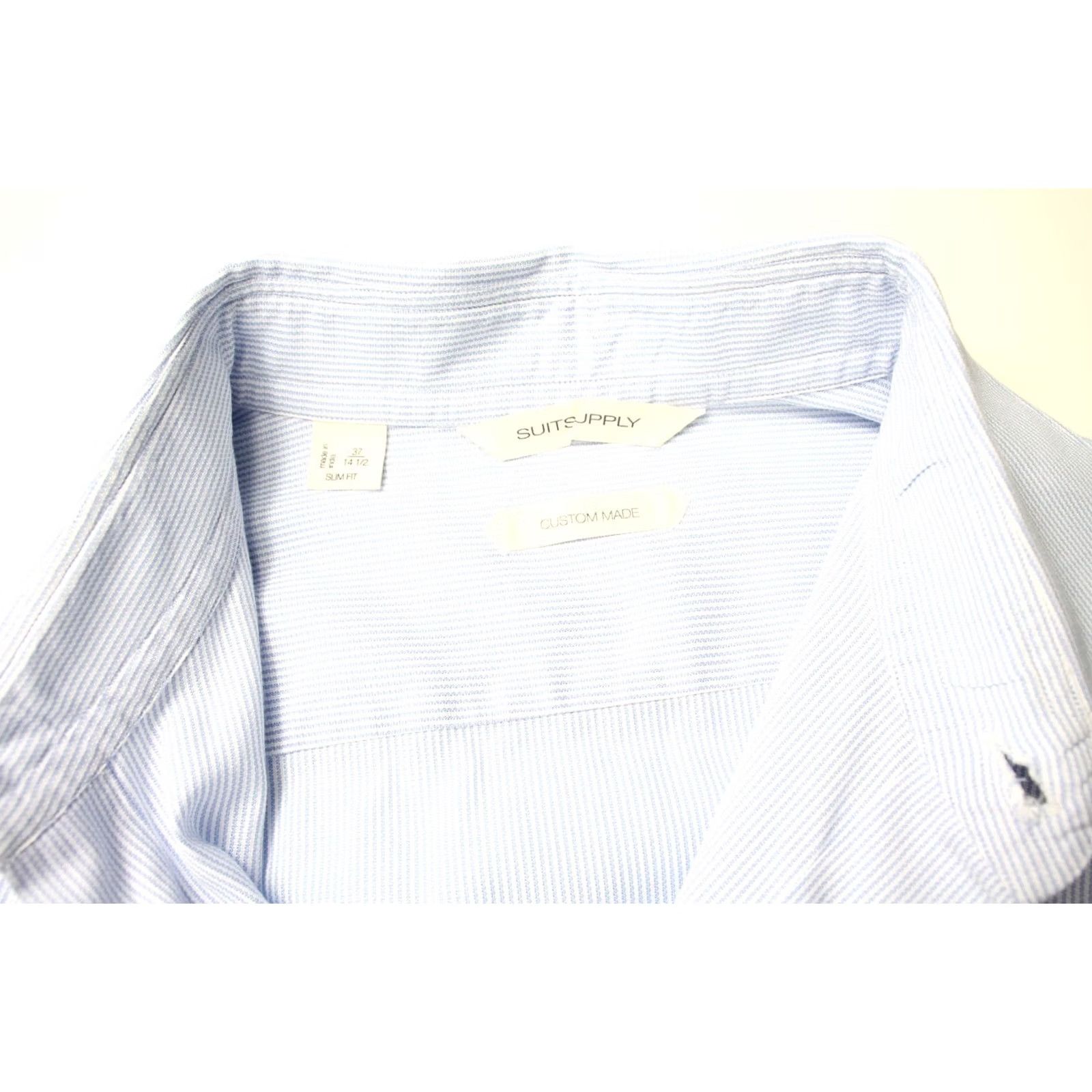 Suitsupply Suitsupply Custom Made Slim Fit Formal Shirt Men's 37/14 1/2 Blue Pinstripe Dress Shirt Size 36R - 5 Thumbnail