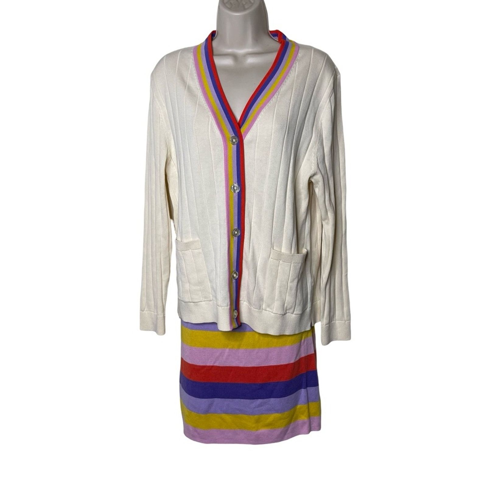 KULE KULE The Binx 4 stripe trim cotton blend ivory Cardigan sz S Size S / US 4 / IT 40 - 7 Thumbnail