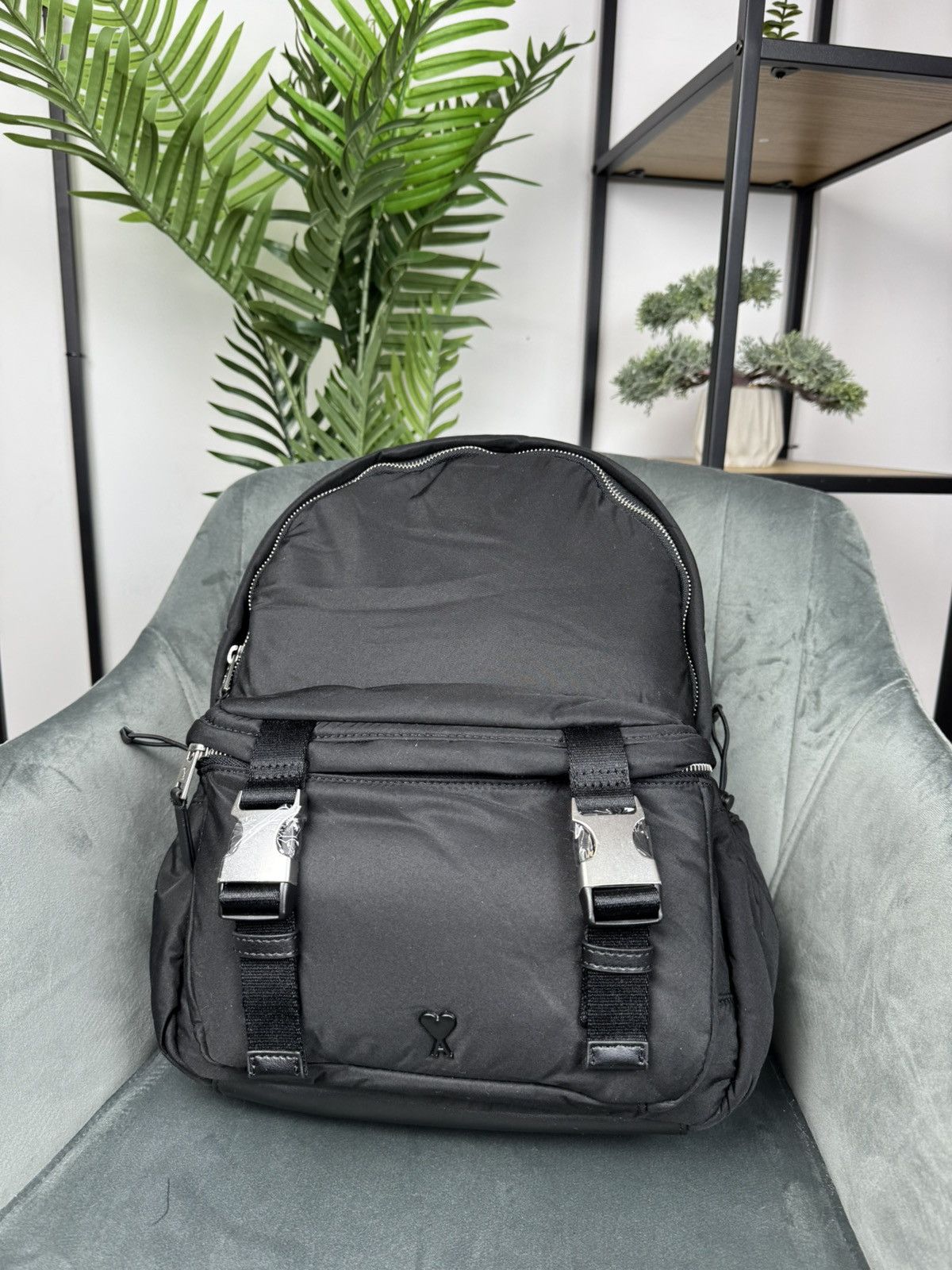 AMI × Designer AMI Paris Ami de Coeur Backpack Black OS Unisex Neylon Size ONE SIZE - 5 Thumbnail