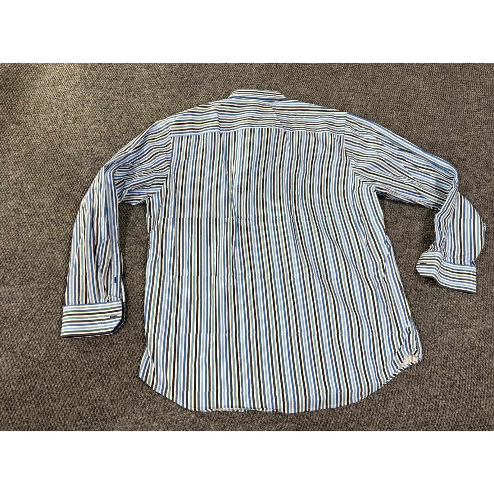BUGATCHI BUGATCHI Button-Up Shirt Mens XL Blue White Striped Long Sleeve Classic Fit Dress Shirt Size 46R - 6 Thumbnail