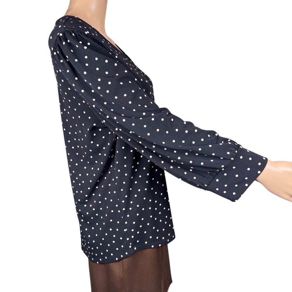 Adrianna Papell Adrianna Papell 3/4 Sleeve V-Neck Polka Dot Blouse Size L Size L / US 10 / IT 46 - 3 Thumbnail