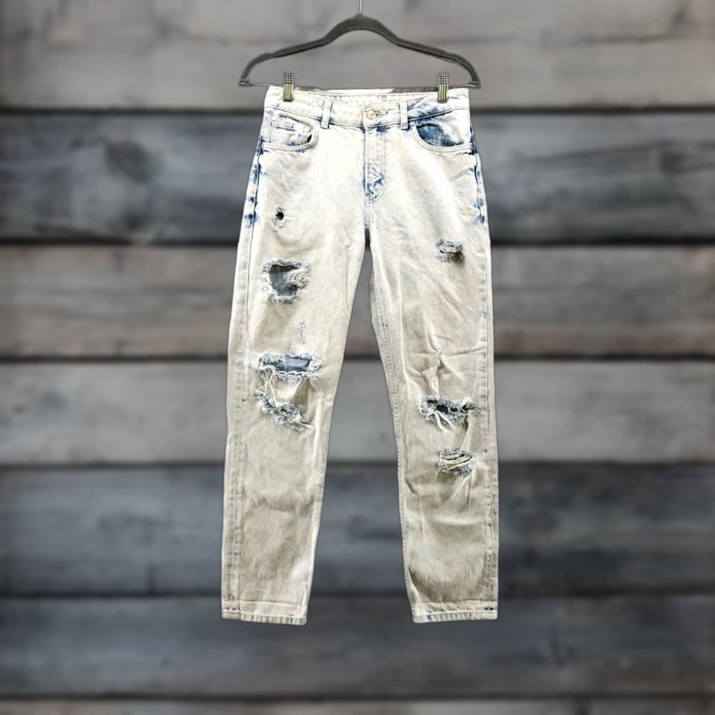 Zara Zara Jeans Womens 2 Relaxed Straight Distressed Boyfriend Light Stone Wash Blue 100% Cotton Zip Fly Mid Rise 5-Pocket Denim Pants Size 26" / US 2 / IT 38 - 1 Thumbnail
