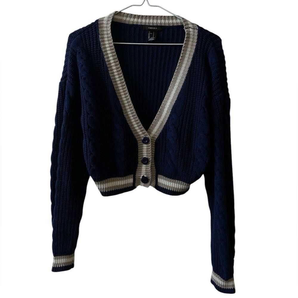Forever 21 Forever 21 Navy Blue Cropped Cardigan Size L / US 10 / IT 46 - 1 Thumbnail