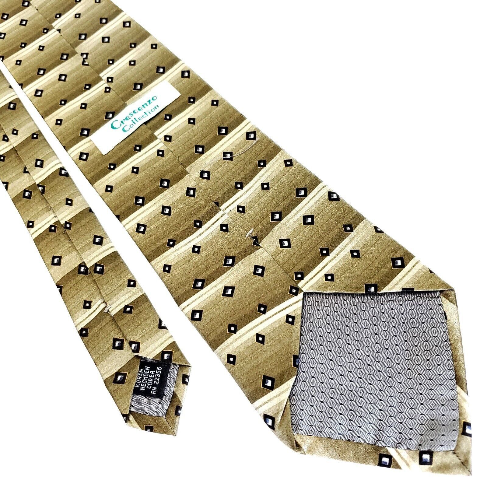 Vintage Crescenzo Collection Silk Tie Beige Woven Check Short Wide Size ONE SIZE - 3 Thumbnail