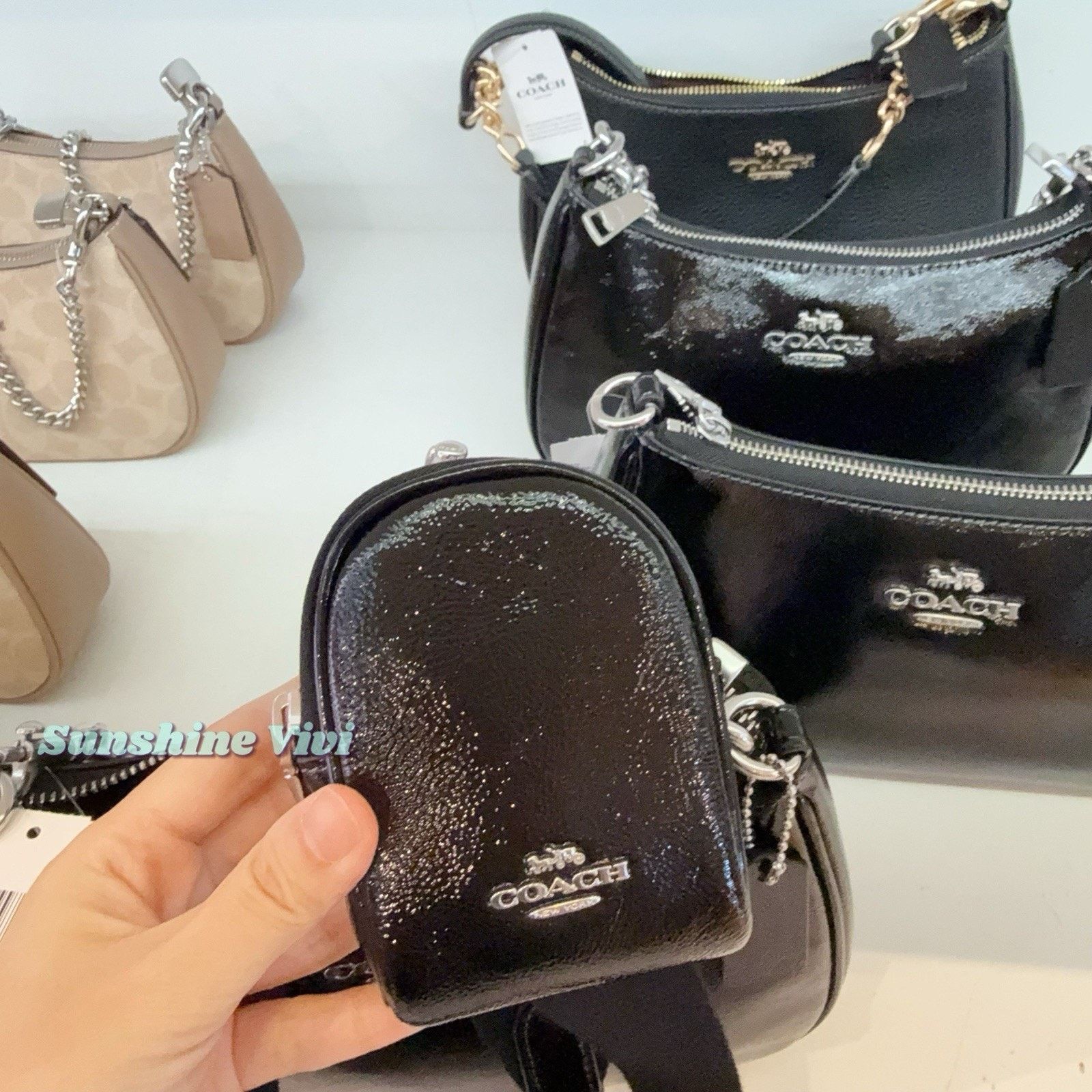 Coach NWT COACH Teri Shoulder Bag CCD78 Black Patent Leather Size ONE SIZE - 6 Thumbnail