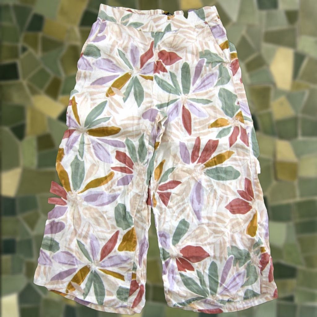 Nicole Miller Nicole Miller NYC 100% Linen Floral Pocket Pink Green Yellow Wide Leg Pant Large Size 36" / US 14 / IT 50 - 1 Thumbnail