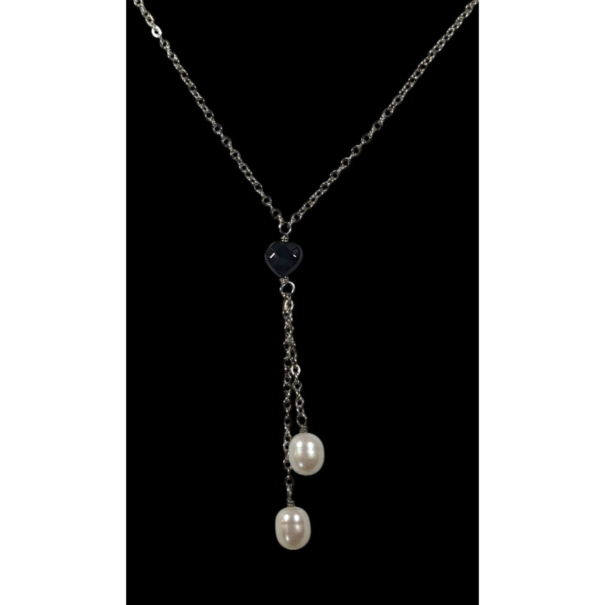 Other Elegant Black Heart Pearl Accent Lariat Necklace Size ONE SIZE - 4 Thumbnail