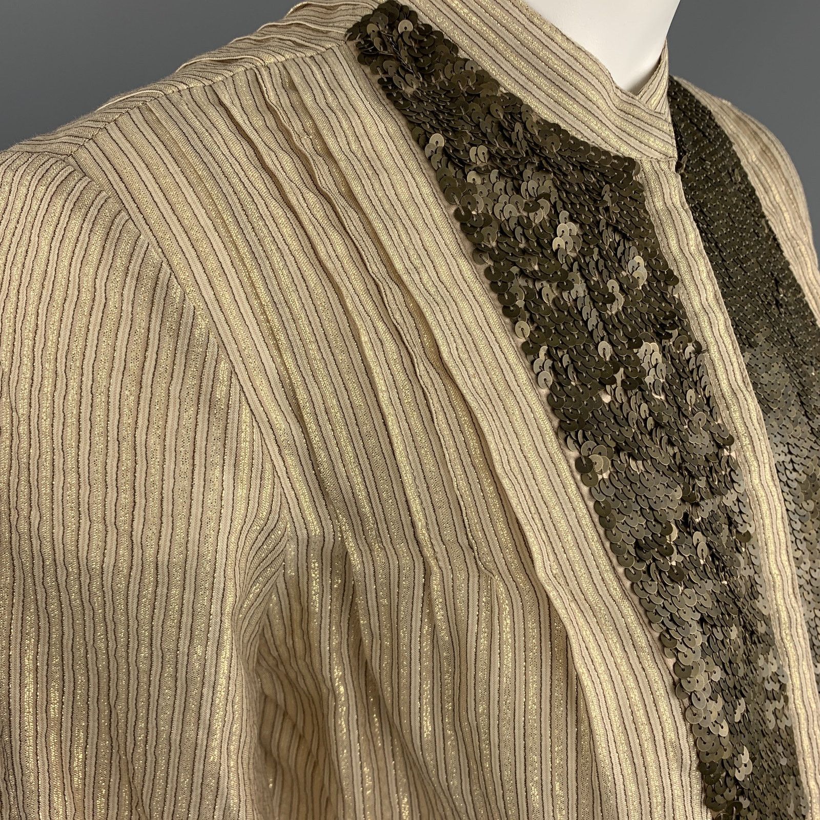 3.1 Phillip Lim 3.1 PHILLIP LIM 4 Gold Metallic Striped Sequin Bib Blouse Size S / US 4 / IT 40 - 3 Thumbnail