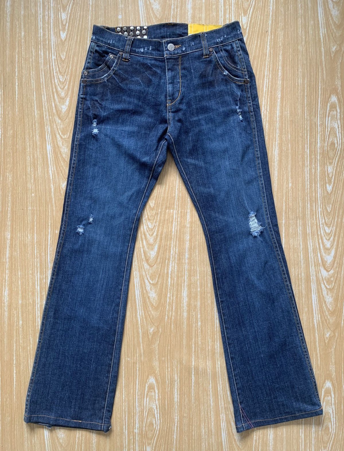 Japanese Brand 🔥 Ocean Pacific Distressed Flare Bootcut Unisex Jeans Pant Size US 27 - 3 Thumbnail