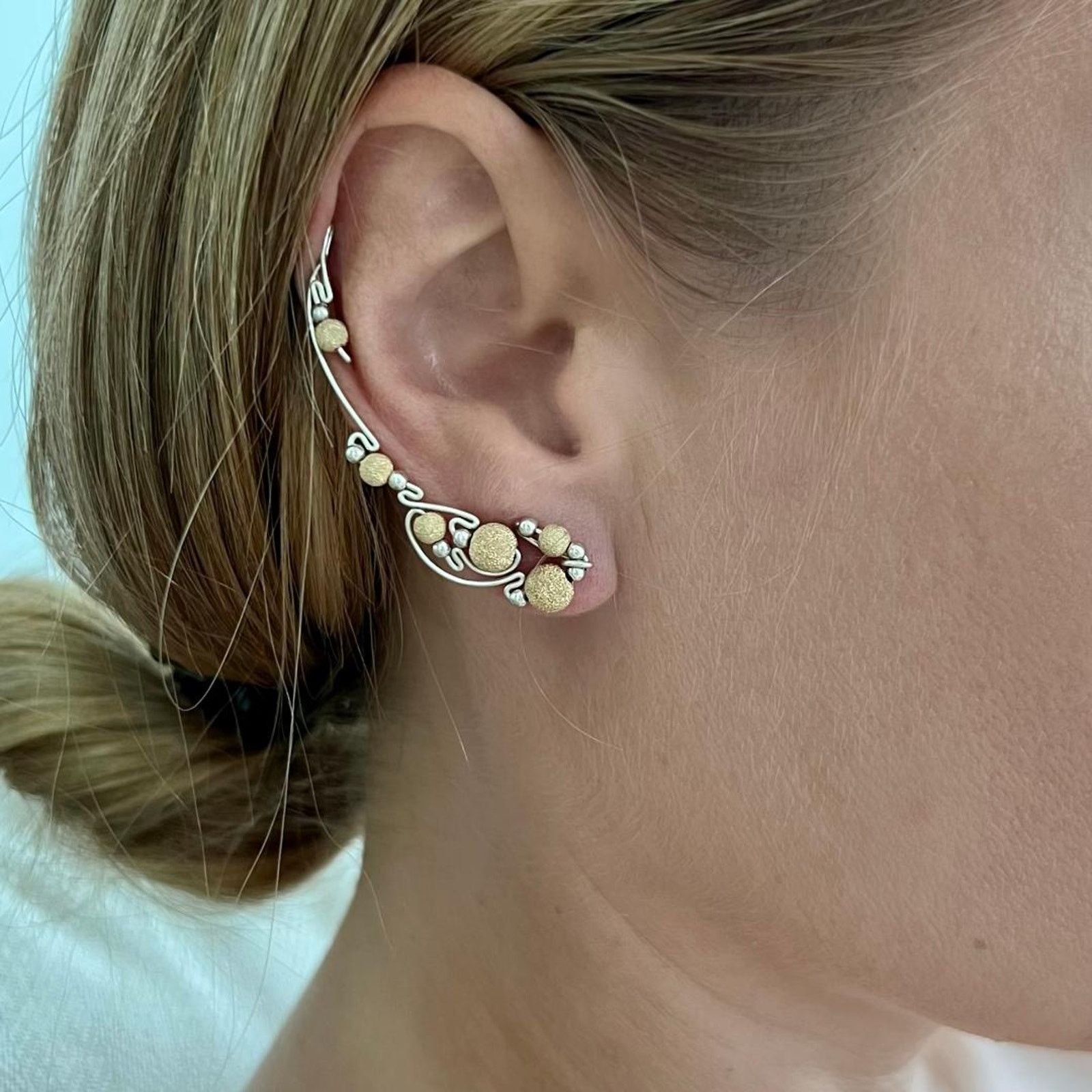 Other Vine ear climbers with gold beads - Sterling Silver 925 Size ONE SIZE - 1 Thumbnail