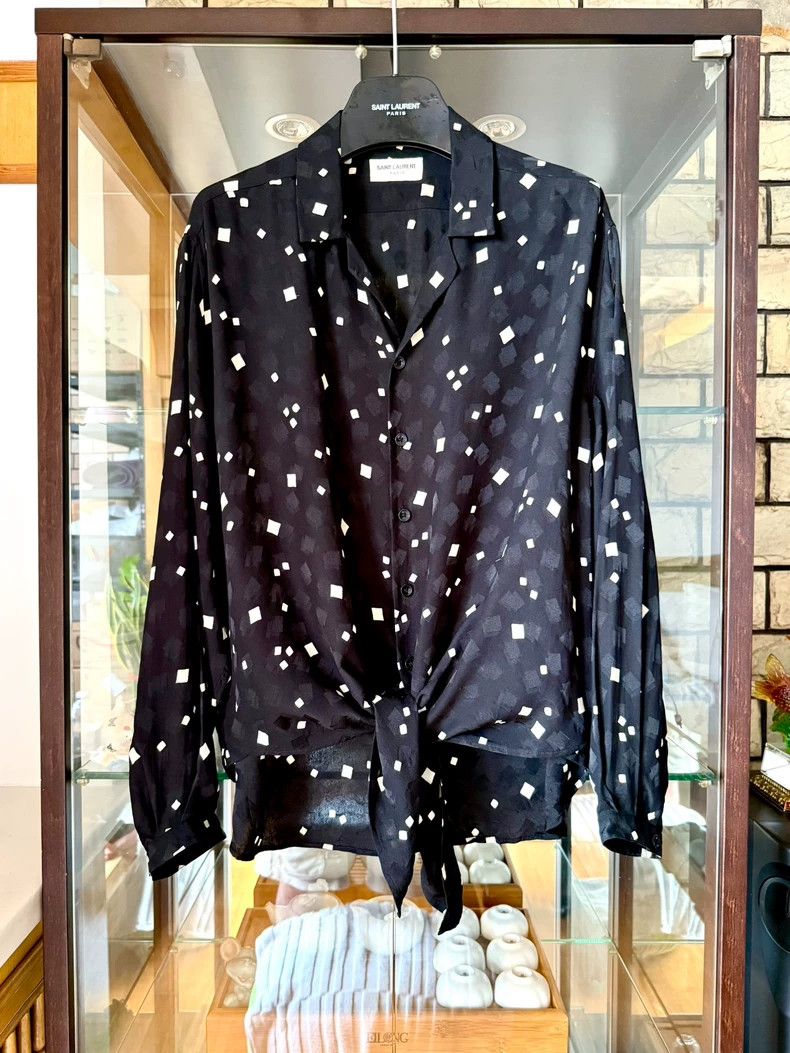 Saint Laurent Paris Black Silk Shirt with White Pattern Size US S / EU 44-46 / 1 - 1 Thumbnail