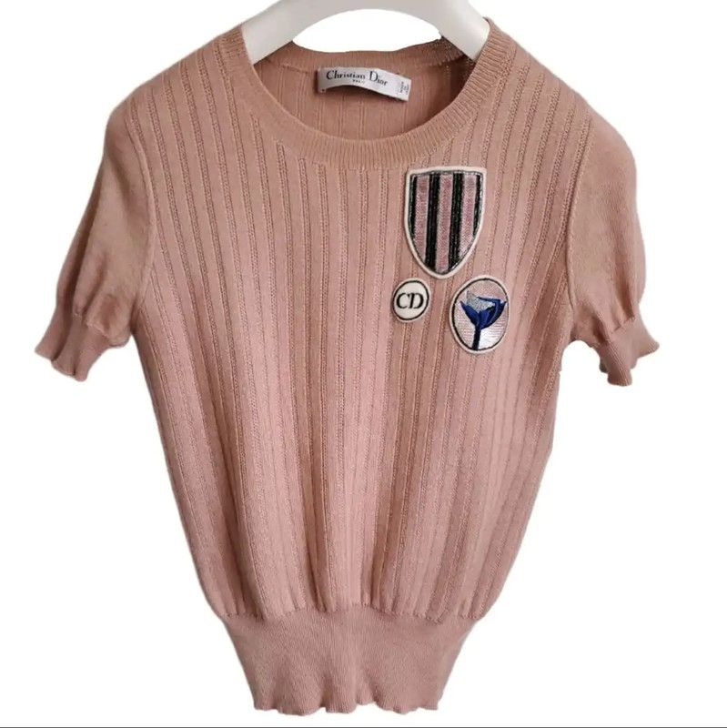 Dior Dior Pink Cashmere Embroidered Short Sleeve Sweater 0089 Size XS / US 0-2 / IT 36-38 - 1 Thumbnail