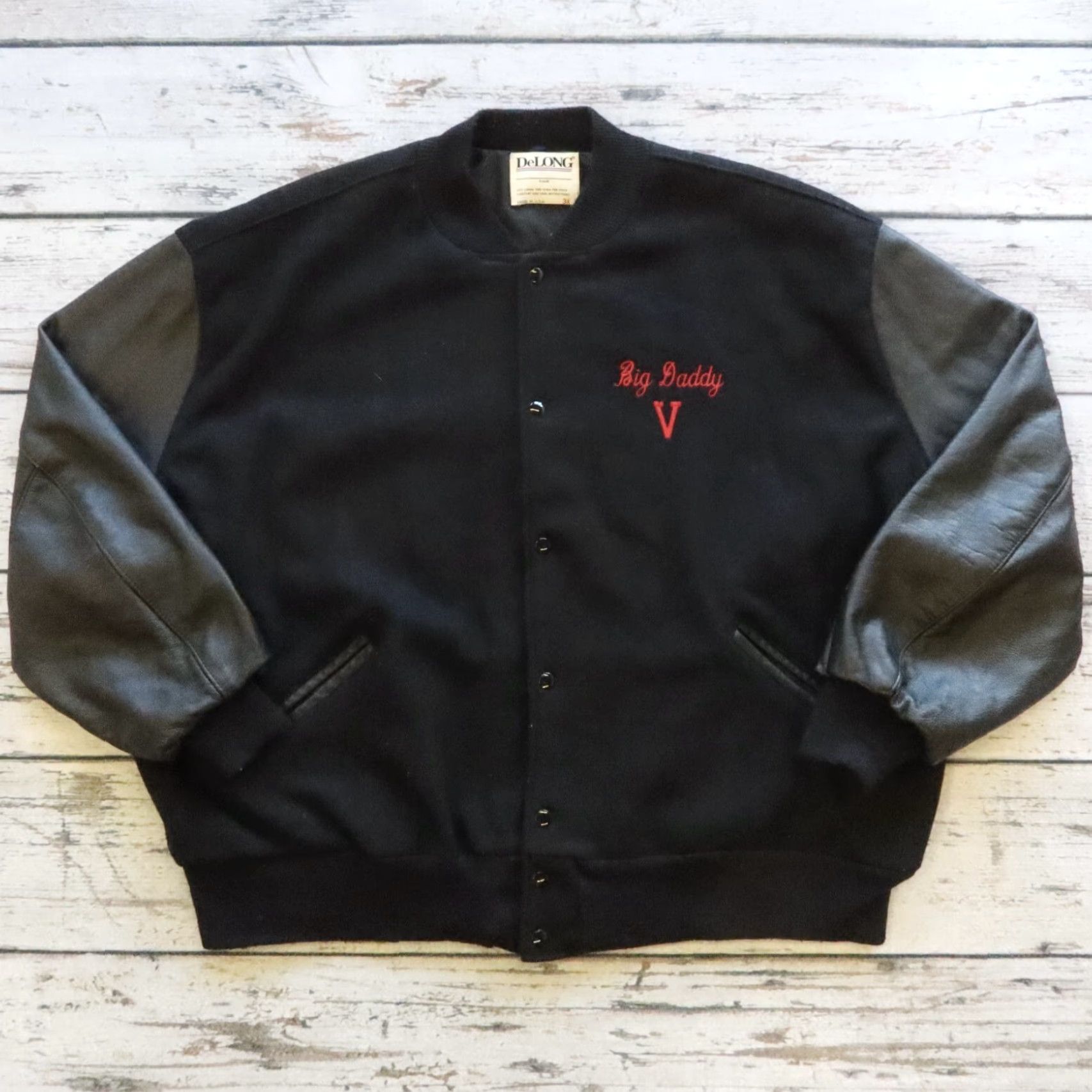 Vintage VINTAGE DeLong Pan-Africanism Peace Varsity Bomber Jacket Men's 3XL Black Leather Jacket Size US XXL / EU 58 / 5 - 3 Thumbnail