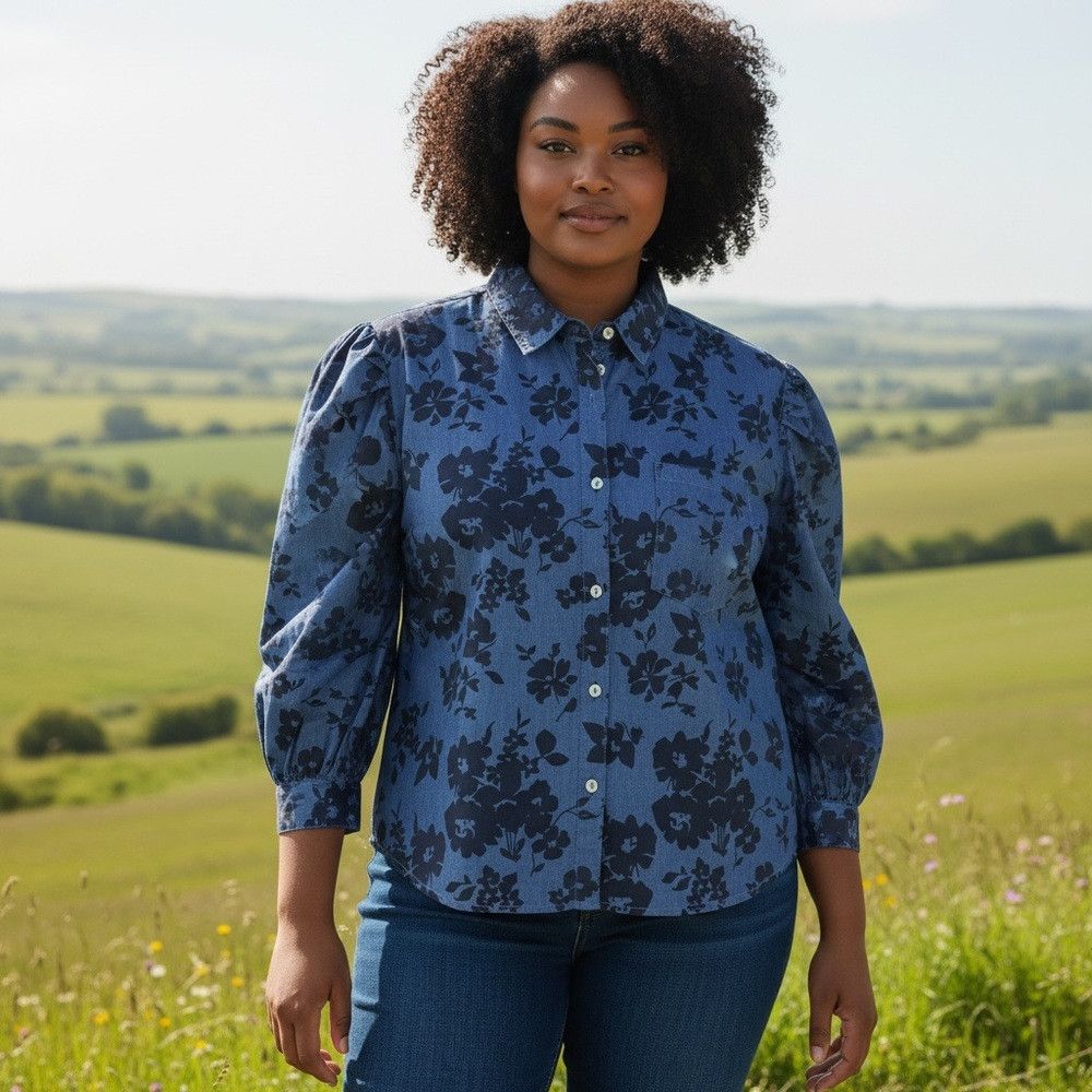Other NWT New KAKTUS Floral Denim Button Front 3/4 Puff Sleeve Sh Size XXL / US 16-18 / IT 52-54 - 1 Thumbnail