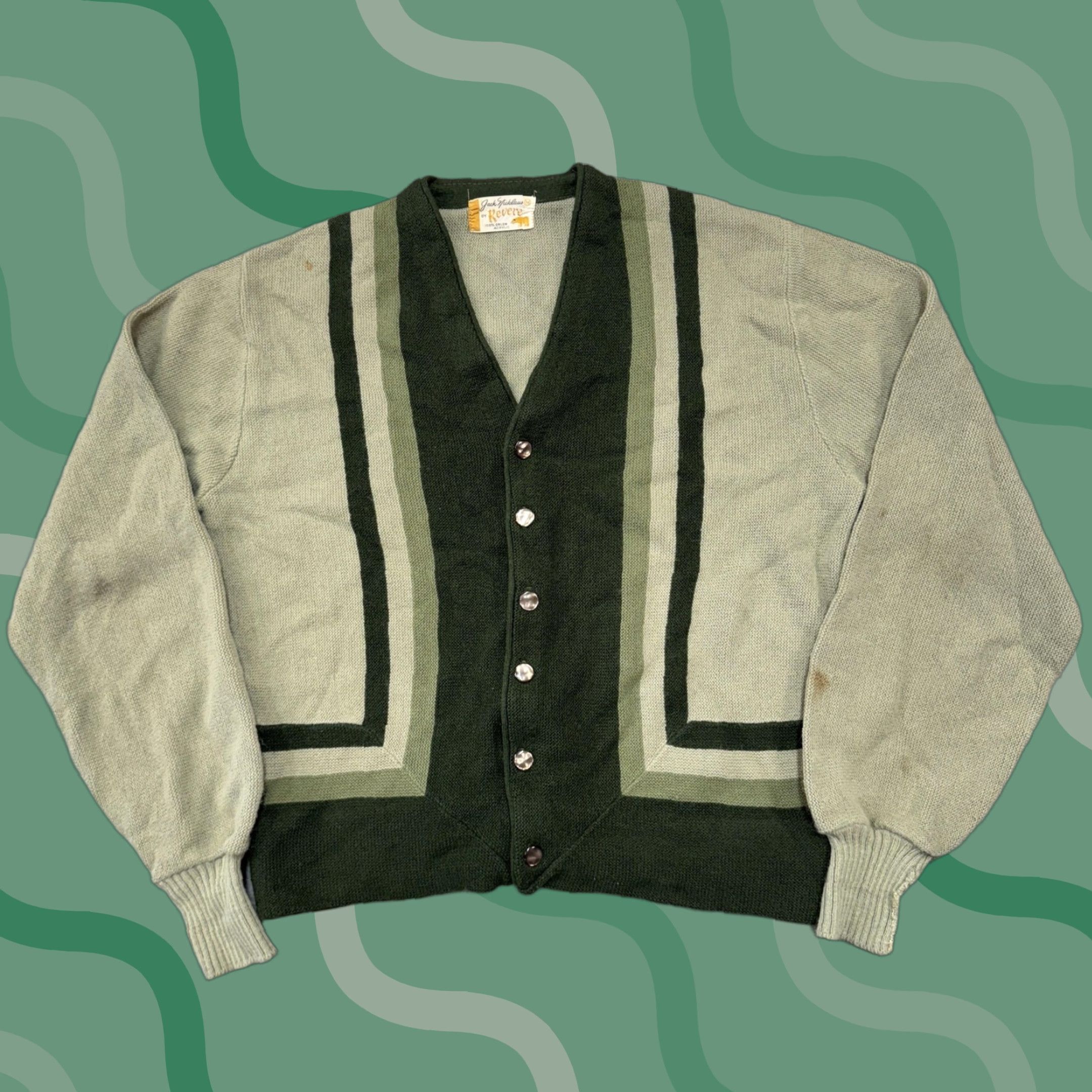 Vintage VINTAGE Jack Nicklaus Sweater Cardigan Mens M Green Knit Striped All Seasons Button Front V-Neck 70s Golf Size US M / EU 48-50 / 2 - 1 Thumbnail