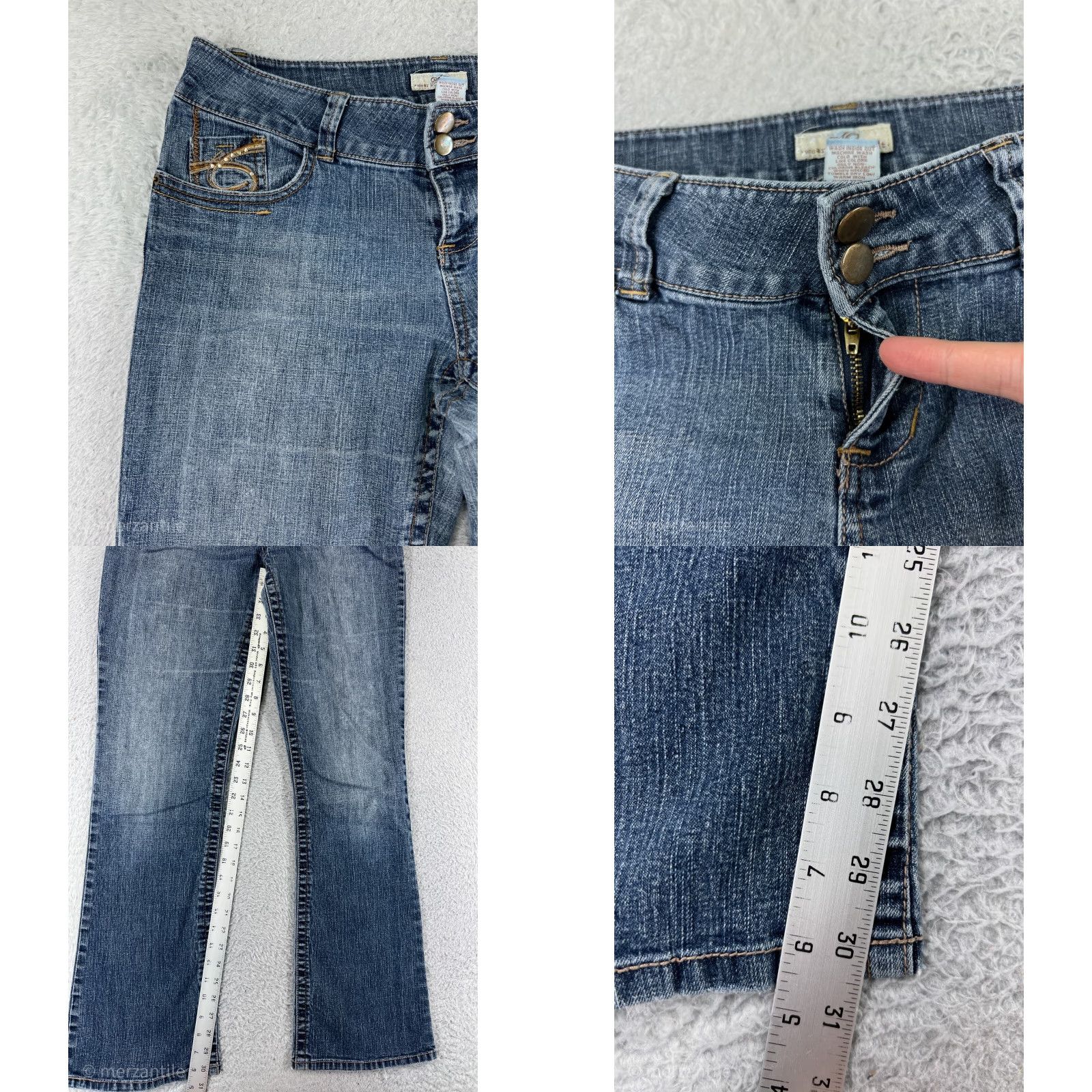 Denime SO Jeans Jeans Blue Denim Low Rise Bootcut 11 Women Cotton Blend 5-Pocket Embroidered Zipper Button Blue Wash Denim SO Womens 11 Jeans Size 32" / US 10 / IT 46 - 8 Thumbnail