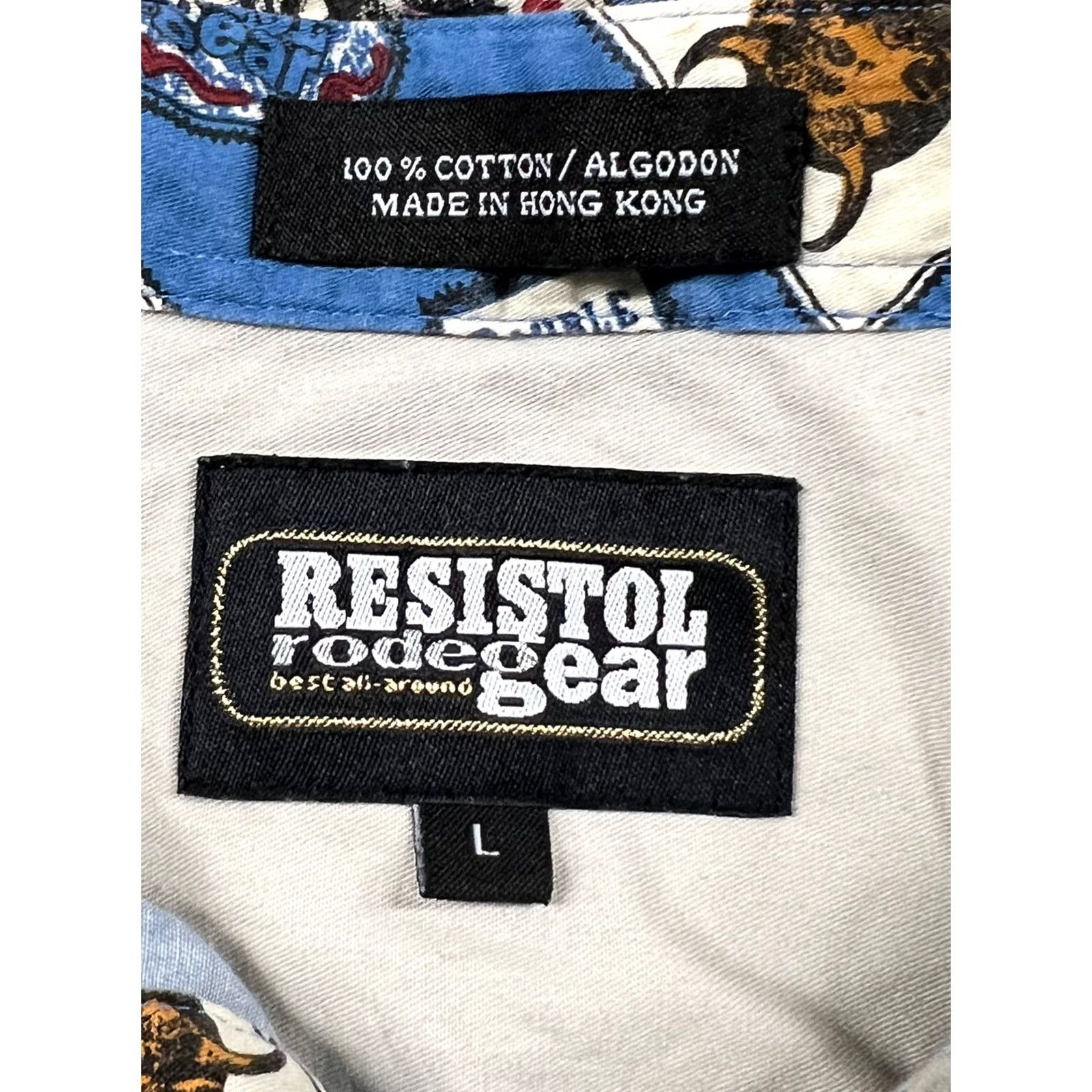 Vintage Resistol Rodeo Gear Shirt Men Large Western Cattle Print Short Sleeve Button Up Size US L / EU 52-54 / 3 - 4 Thumbnail