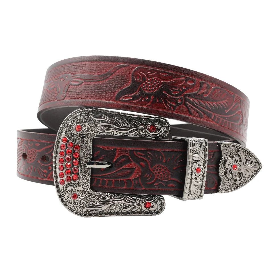 Japanese Brand flower embossment cowboy belt Size ONE SIZE - 1 Thumbnail