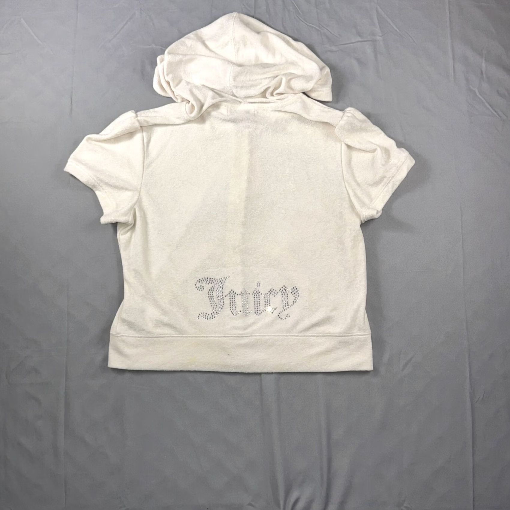 Juicy Couture Juicy Couture Hoodie Womens L White Short Sleeve Velour Zip Rhinestone Juicy Size L / US 10 / IT 46 - 2 Thumbnail