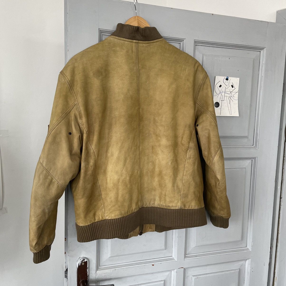 Vintage Yellow Distressed leather jacket Y2K sz M