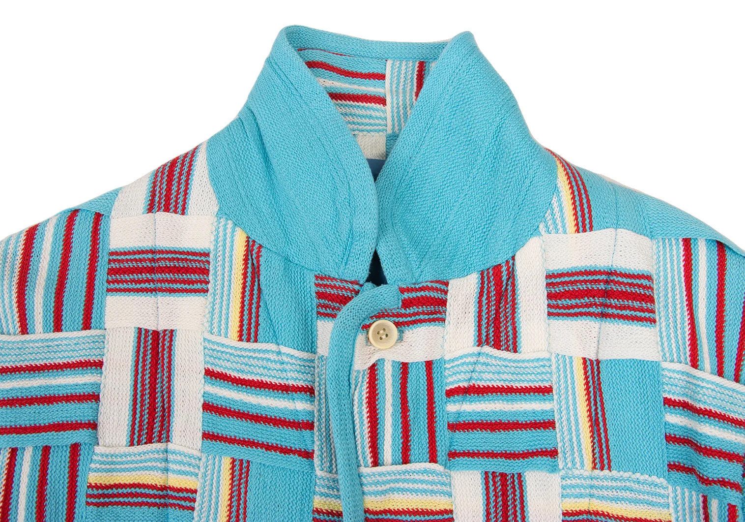 Issey Miyake Cotton Stripe Knit Patchwork Design Jacket in White and Blue Size US XL / EU 56 / 4 - 5 Thumbnail