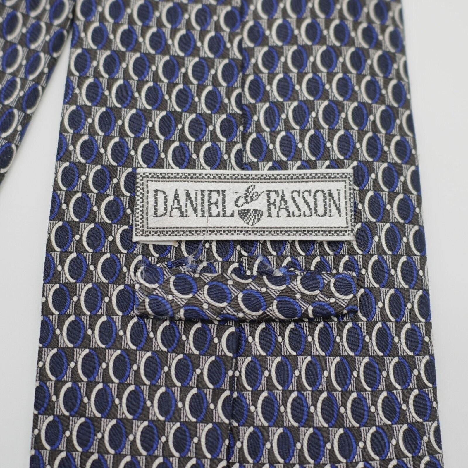 Designer Daniel De Fasson Blue Green White Geometric Print Wide Silk Size ONE SIZE - 3 Thumbnail