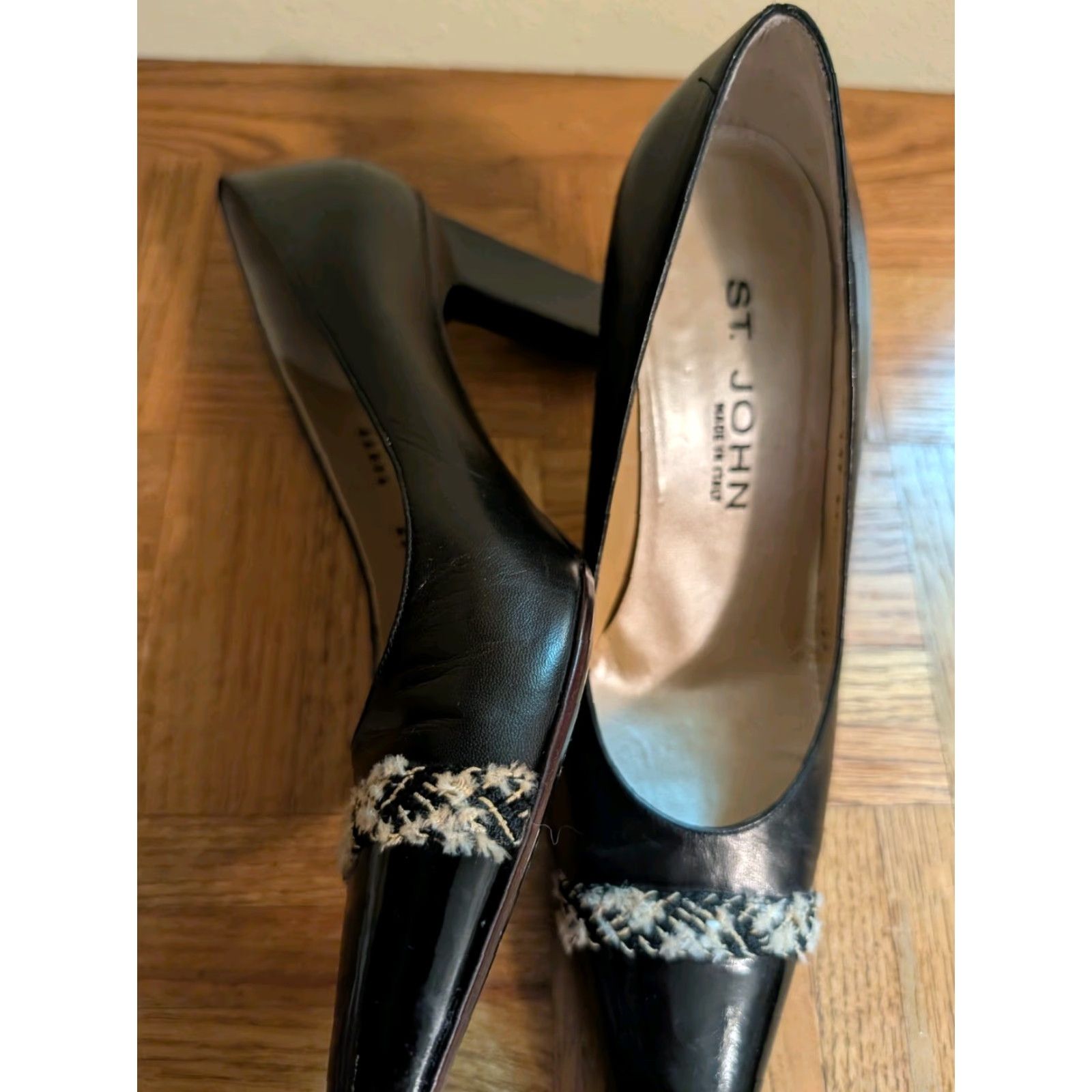 St. John St. John Leather Pump Black Tweed Accent Patent Leather Square Heel Sz 7.5 Vintage Yes Women Pump Size US 8 / IT 38 - 6 Thumbnail