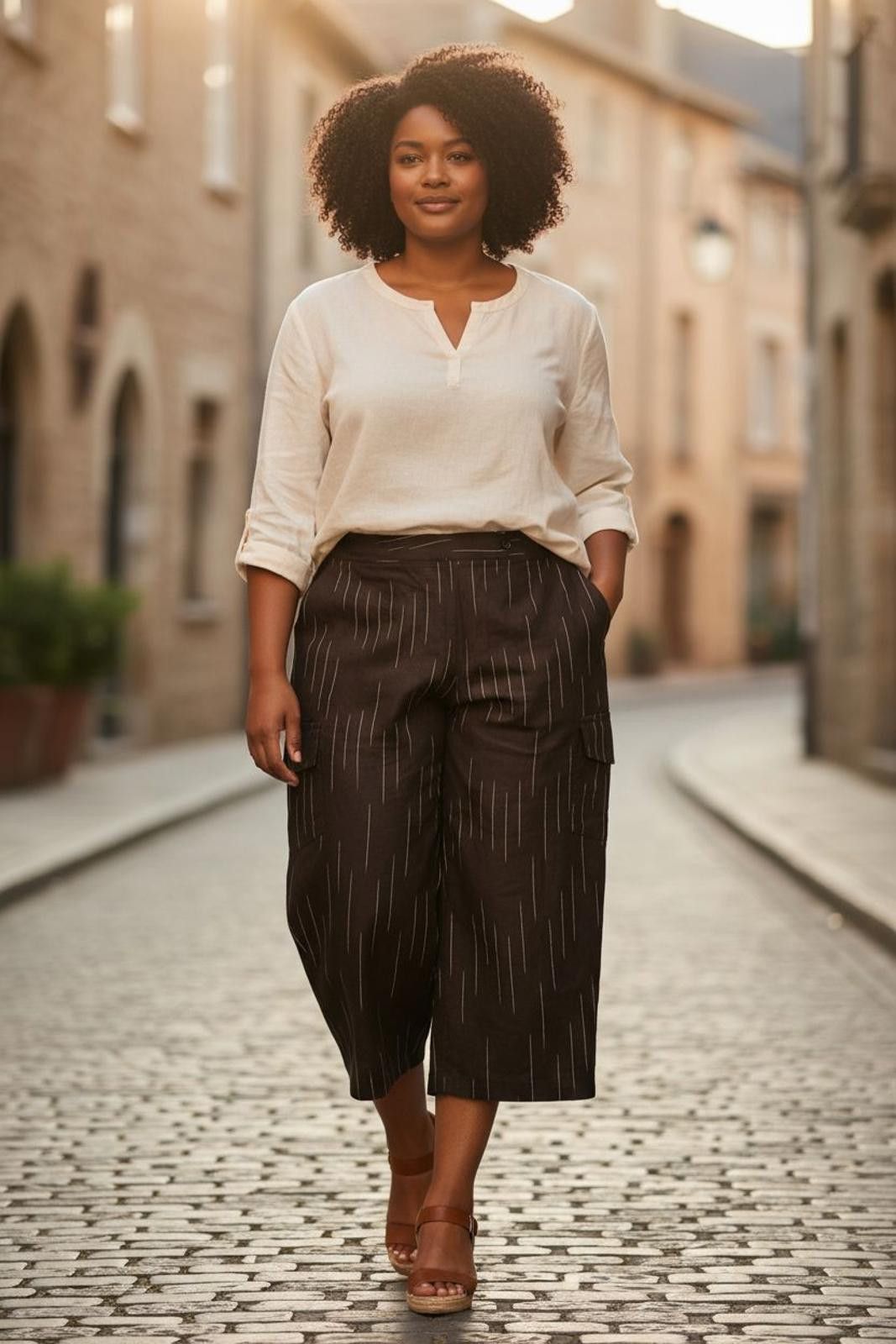Unknown London David N Women's Cropped Cargo Pants with Pinstripe Pattern Size 34" / US 12 / IT 48 - 1 Thumbnail