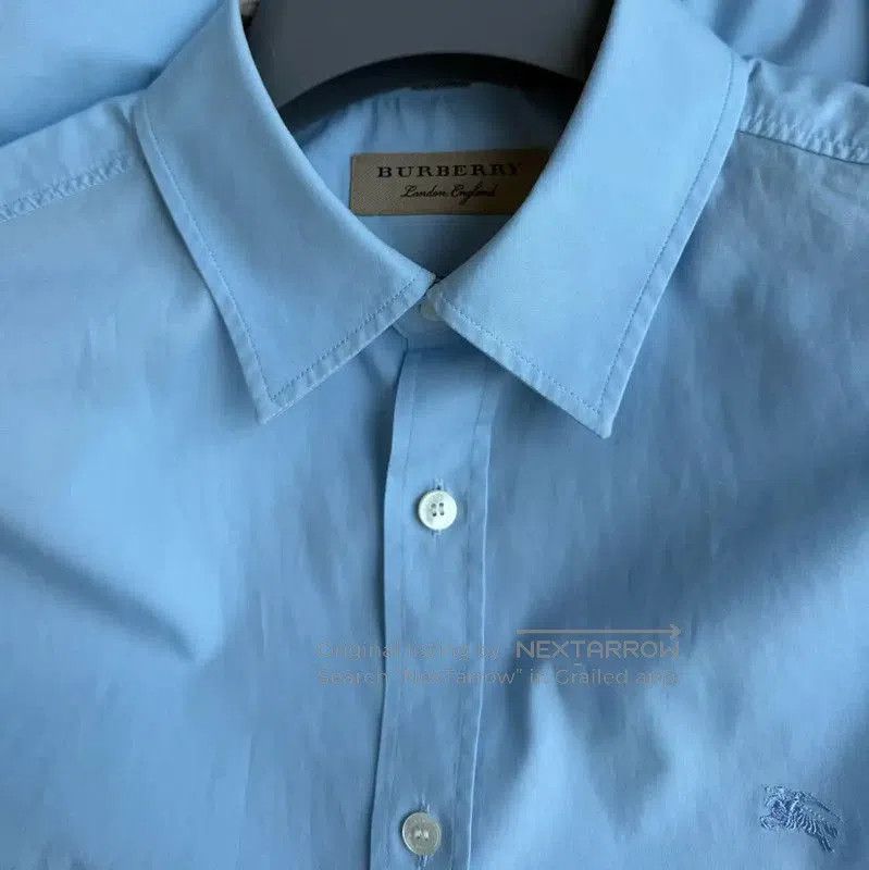 Burberry Light Blue Cotton Long Sleeve Shirt.