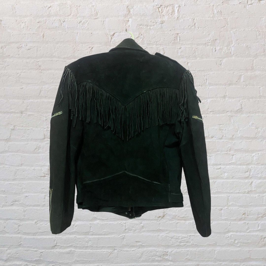 Genuine Leather Mens black double collar genuine suede leather fringe jacket Size US M / EU 48-50 / 2 - 3 Thumbnail
