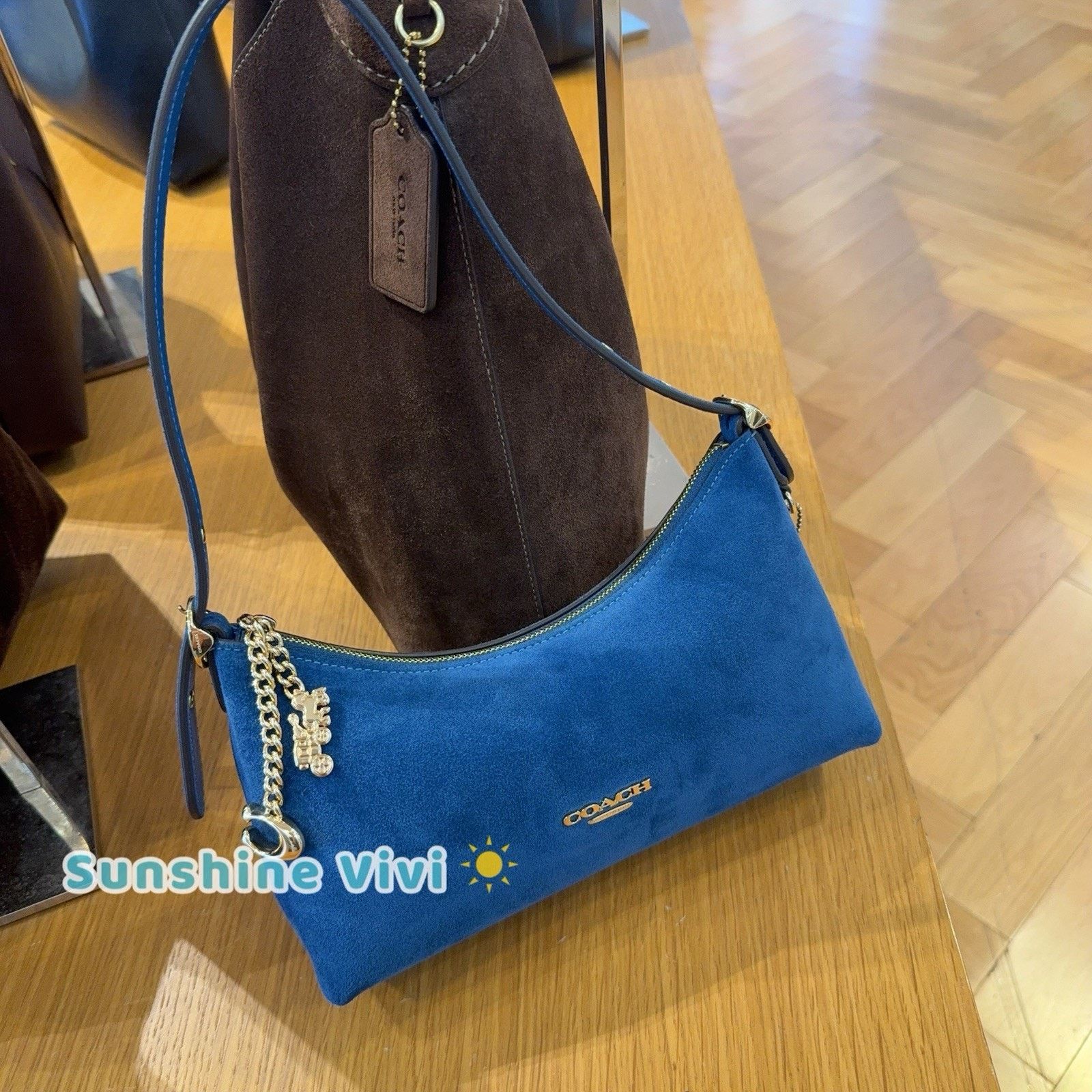 Coach Emeilia Suede Shoulder Bag Blue Jay Cfn73 Leather, Women's