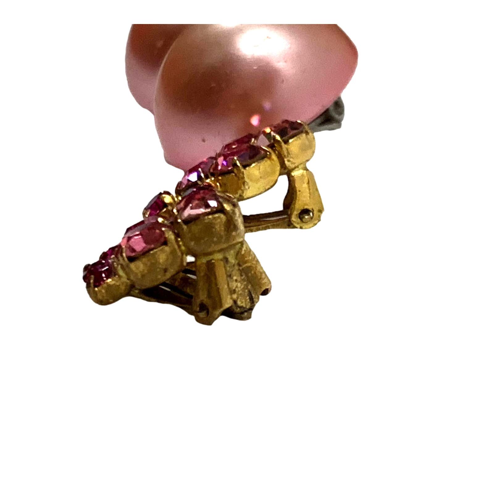 Vintage 2 Pair Pink 50s Earrings Austria Rhinestone Japan Dome Size ONE SIZE - 8 Thumbnail