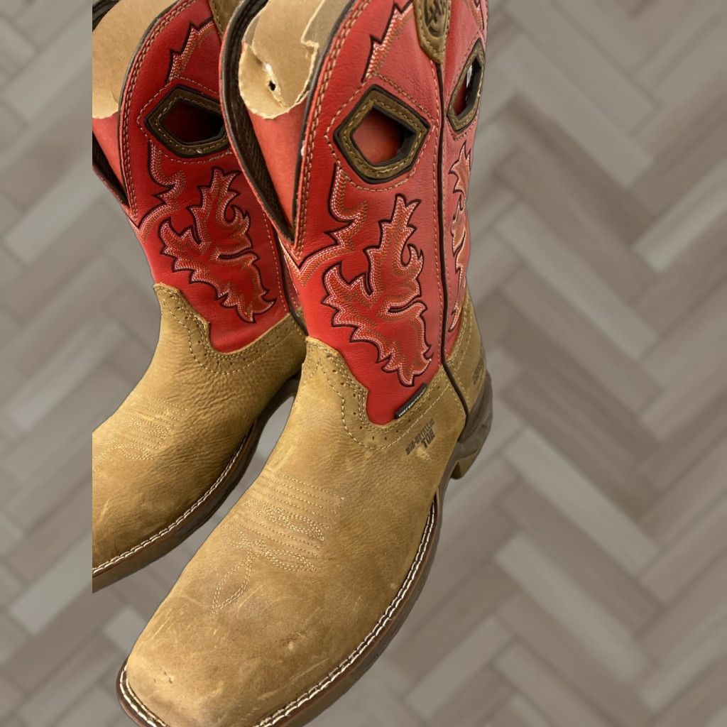 Doublet VINTAGE Double H Phantom Rider Work Boots Men’s 11 Wide Square Toe Leather Brown Red Embroidery Size US 11 / EU 44 - 1 Thumbnail