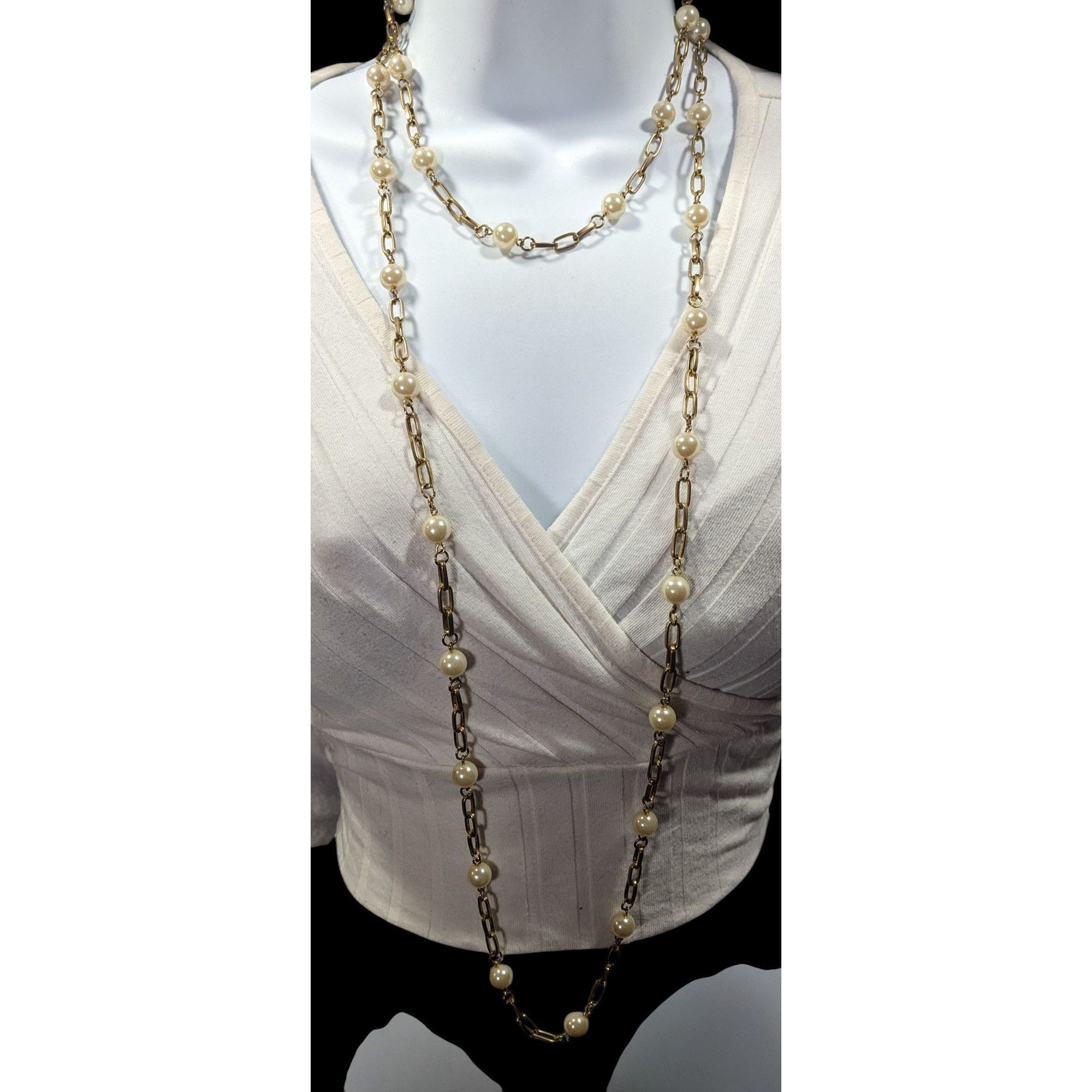 Other Vintage EsMor Gold Tone Faux Pearl Paperclip Chain Necklace Size ONE SIZE - 7 Thumbnail