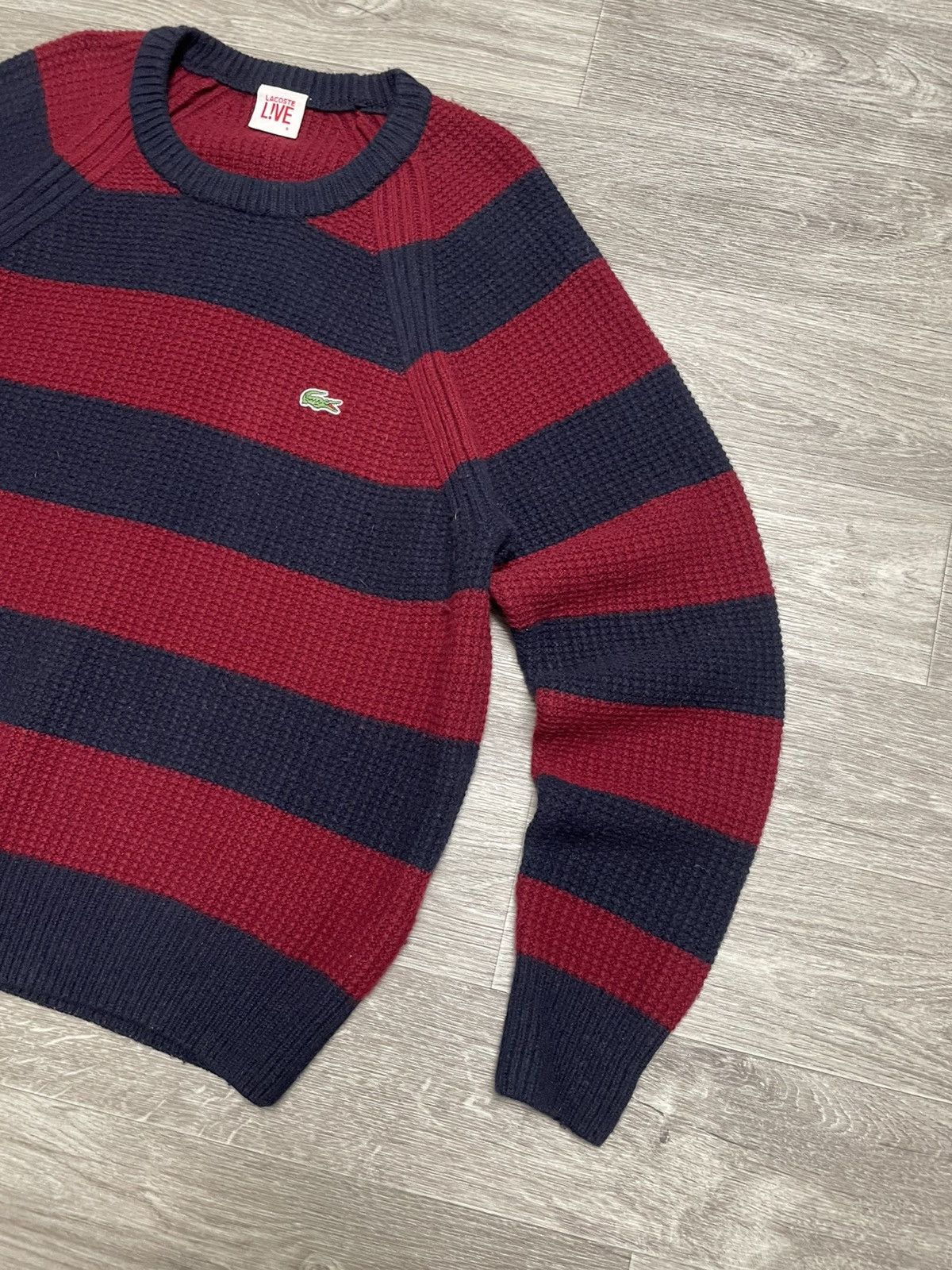 Lacoste Vintage Lacoste LIVE Blue/Burgundy Striped Knit Wool Sweater Size US L / EU 52-54 / 3 - 5 Thumbnail