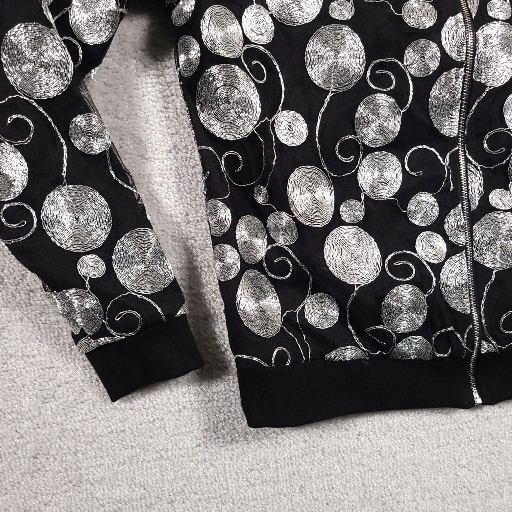Vintage Joan Boyce Gold Bomber Jacket Women's Small Black Silver Textured Long Sleeve Size S / US 4 / IT 40 - 4 Thumbnail