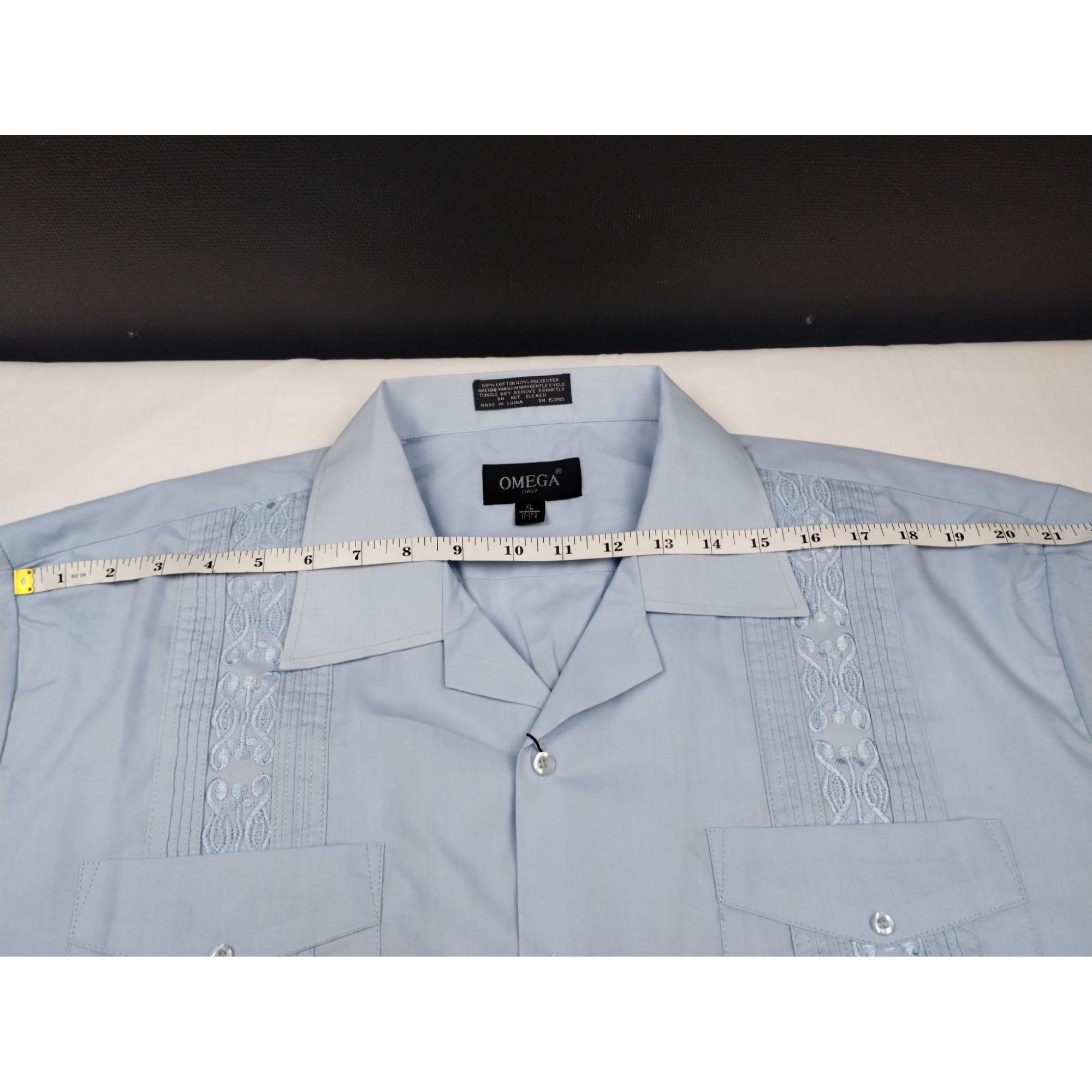 Omega Omega Men's Blue Embroidery Shirt/Button Up Size XL SKU 4015 Size US XL / EU 56 / 4 - 5 Thumbnail