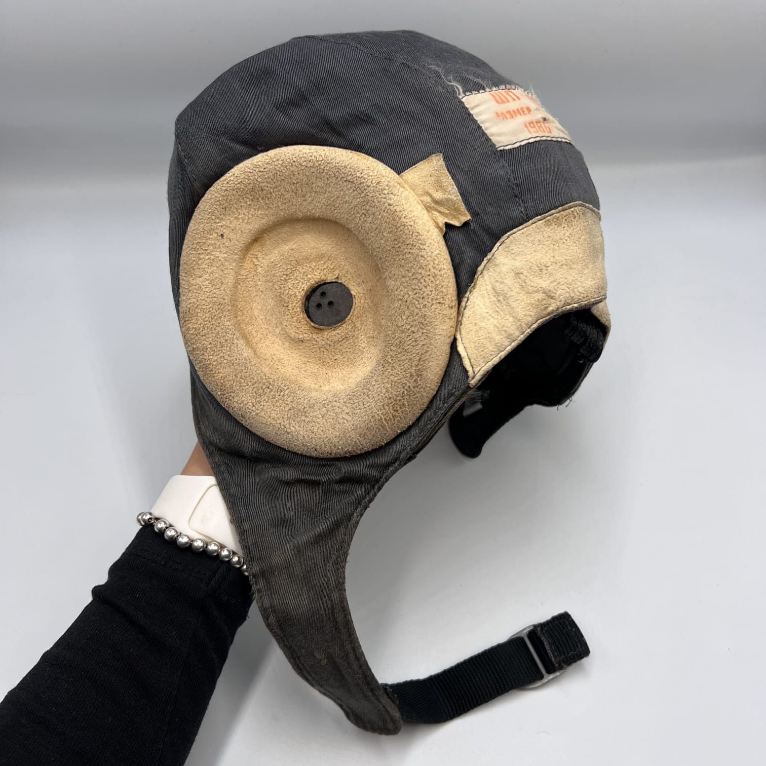 Vintage Original Aviator Pilot Leather Winter Soviet USSR Helmet Size ONE SIZE - 4 Thumbnail