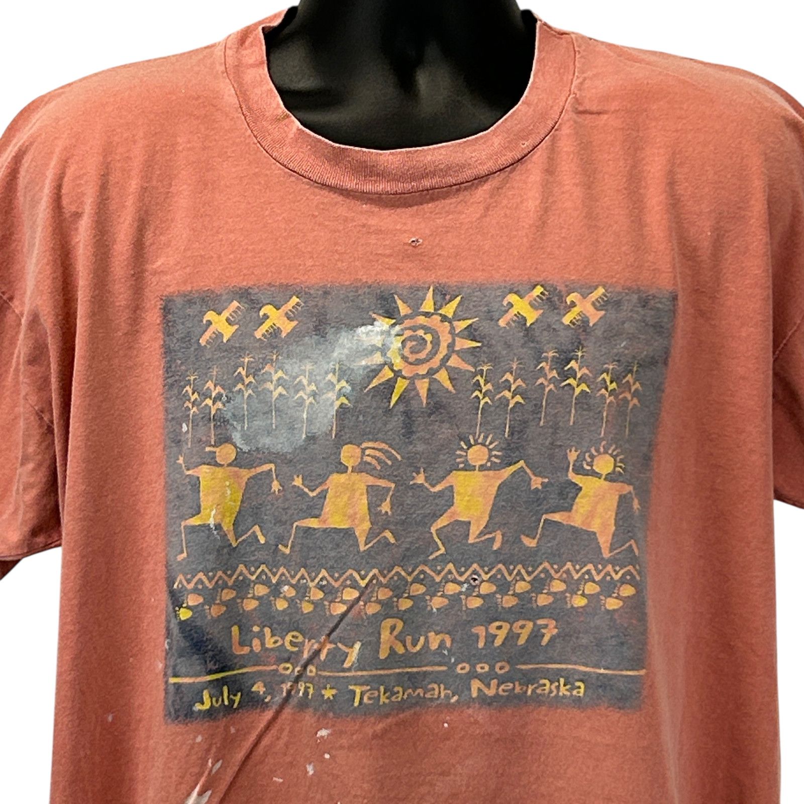 Anvil Vintage 90s Distressed Liberty Run T Shirt Tekamah X-Large Size US XL / EU 56 / 4 - 1 Thumbnail