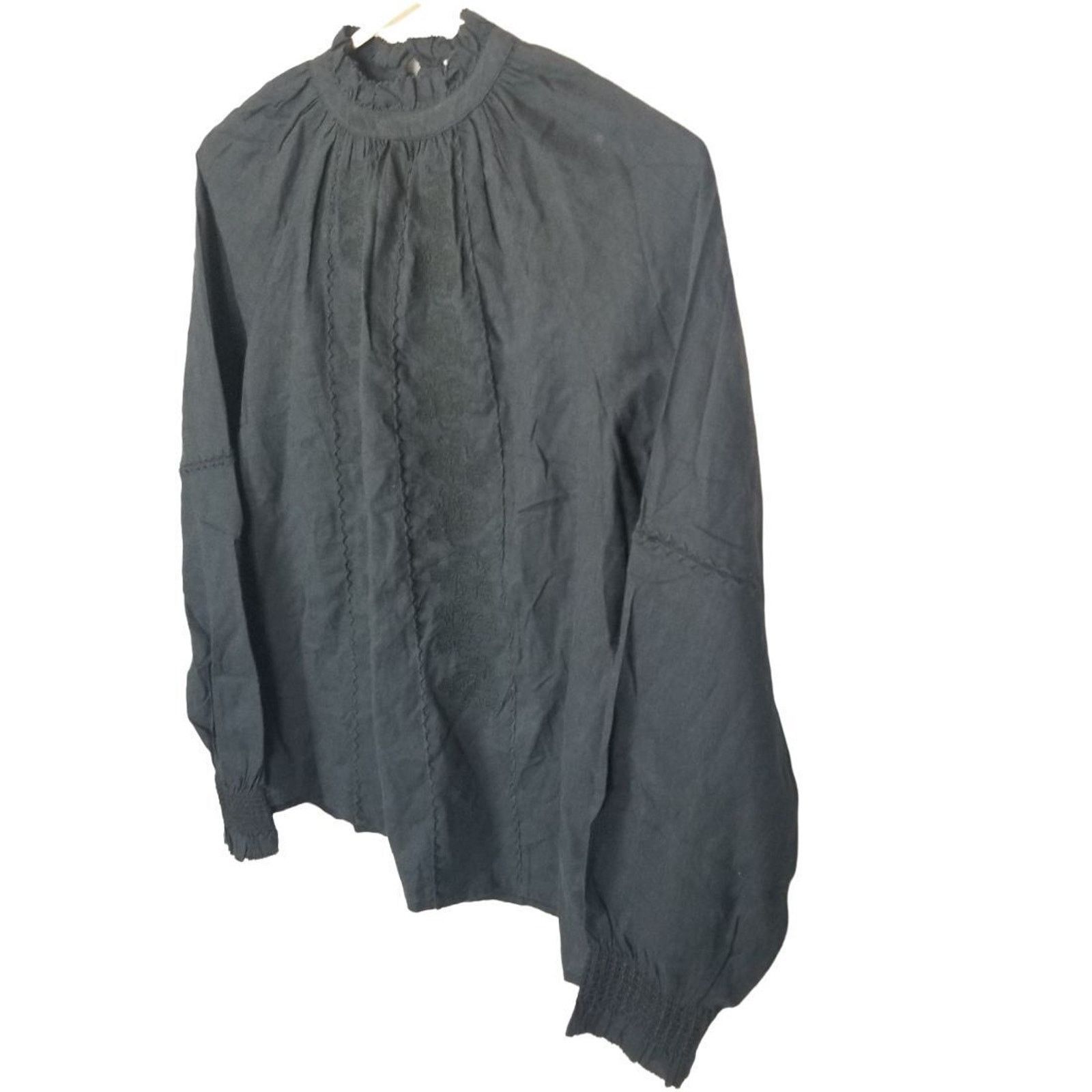 Faherty Faherty Womens Mila Peasant Top XS Ruffle Neck Smocked Cuffs Size XS / US 0-2 / IT 36-38 - 6 Thumbnail